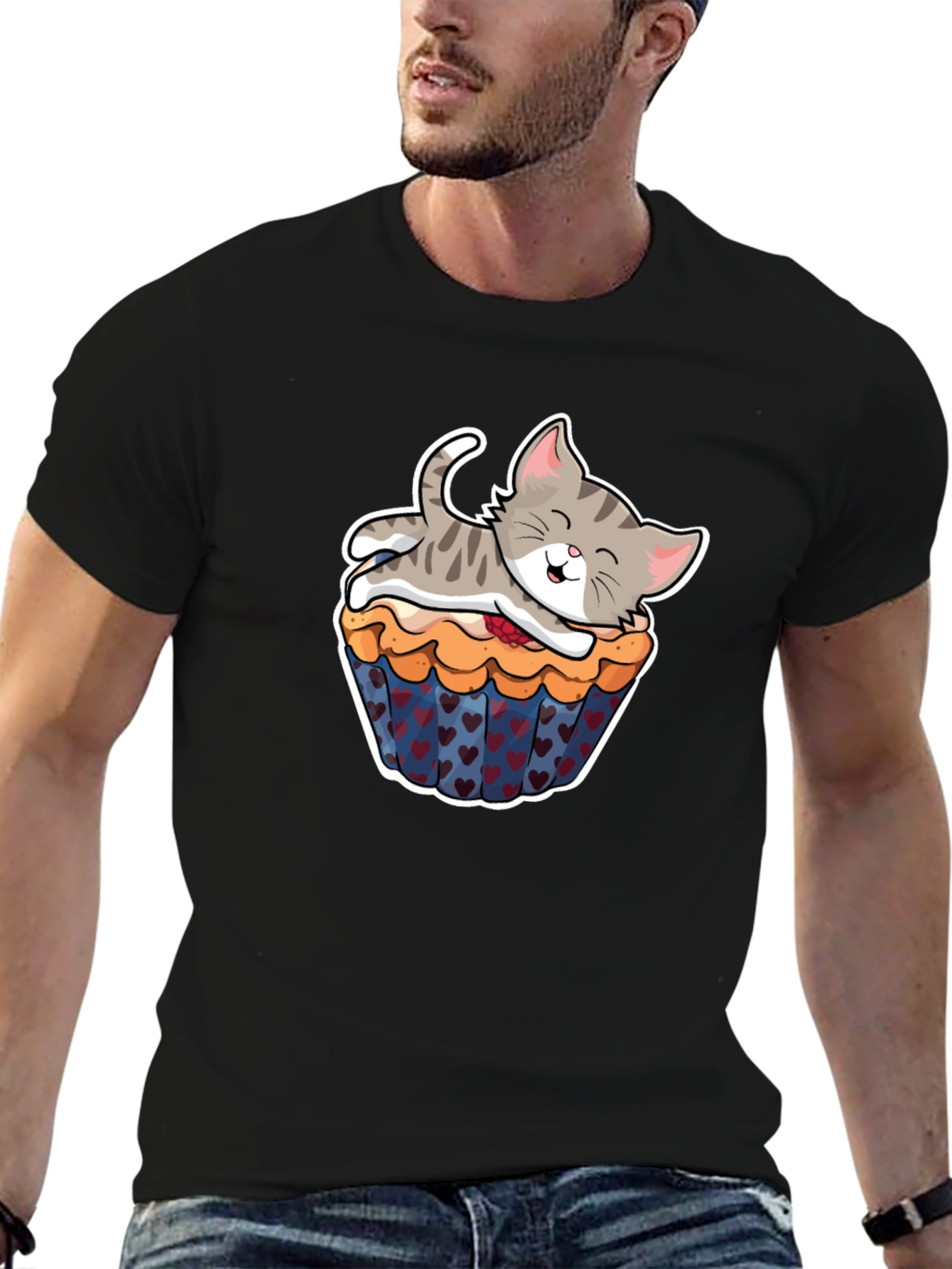Cute Kitten Cupcake Black T-Shirt