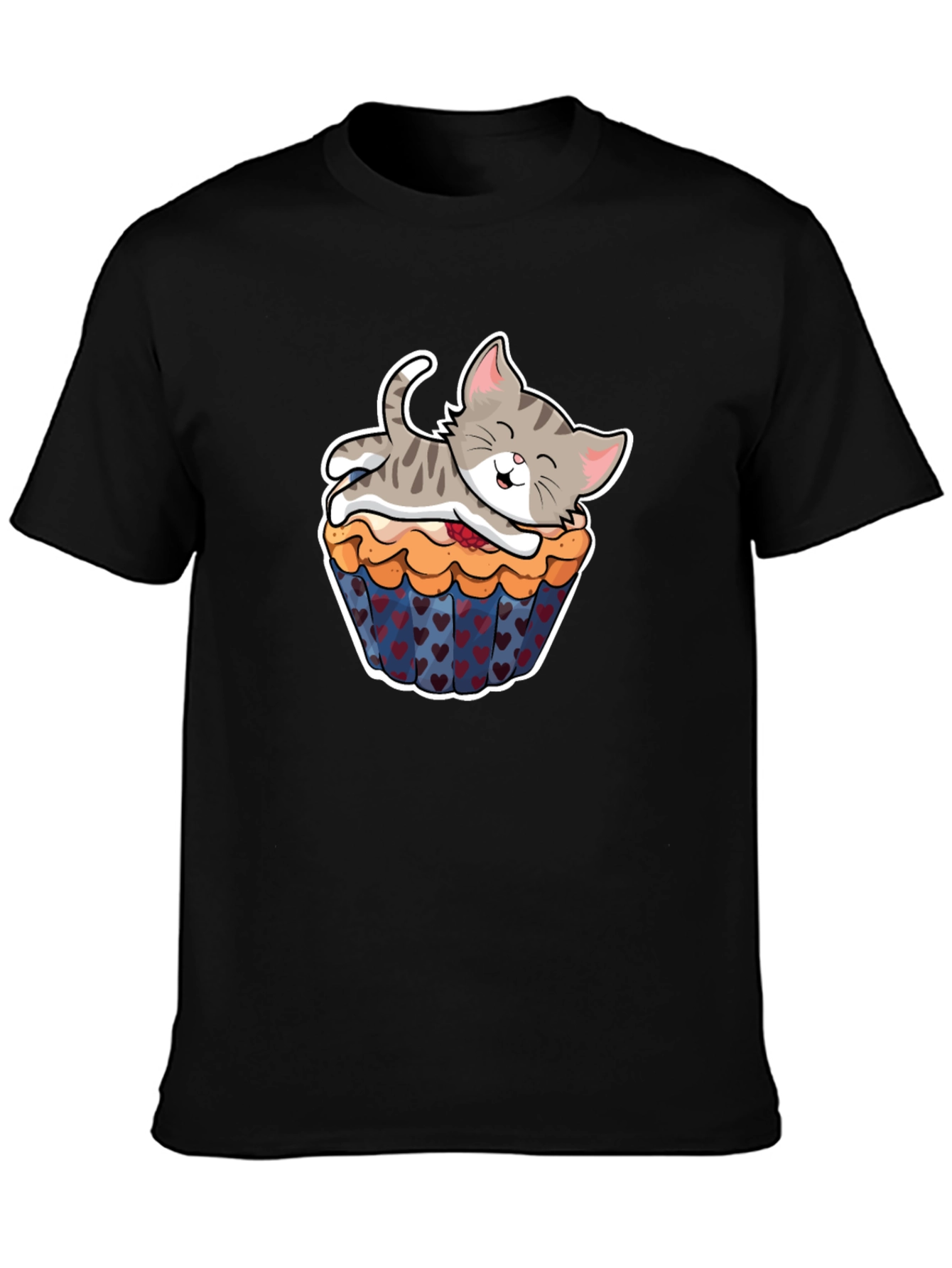 Cute Kitten Cupcake Black T-Shirt