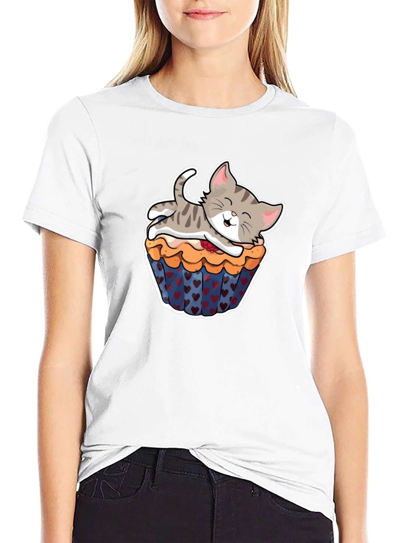 Cute Kitten Cupcake Black T-Shirt