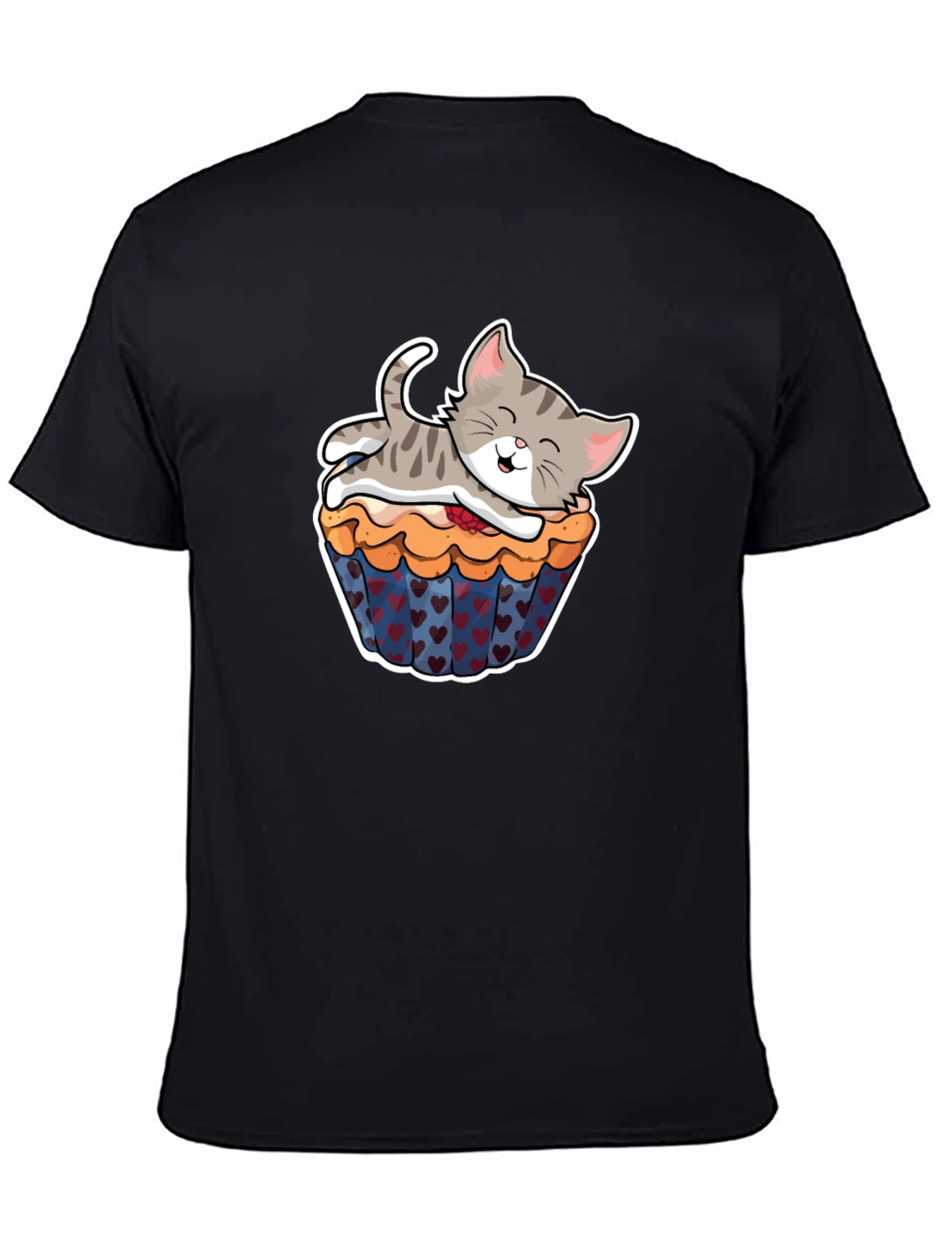 Cute Kitten Cupcake Black T-Shirt