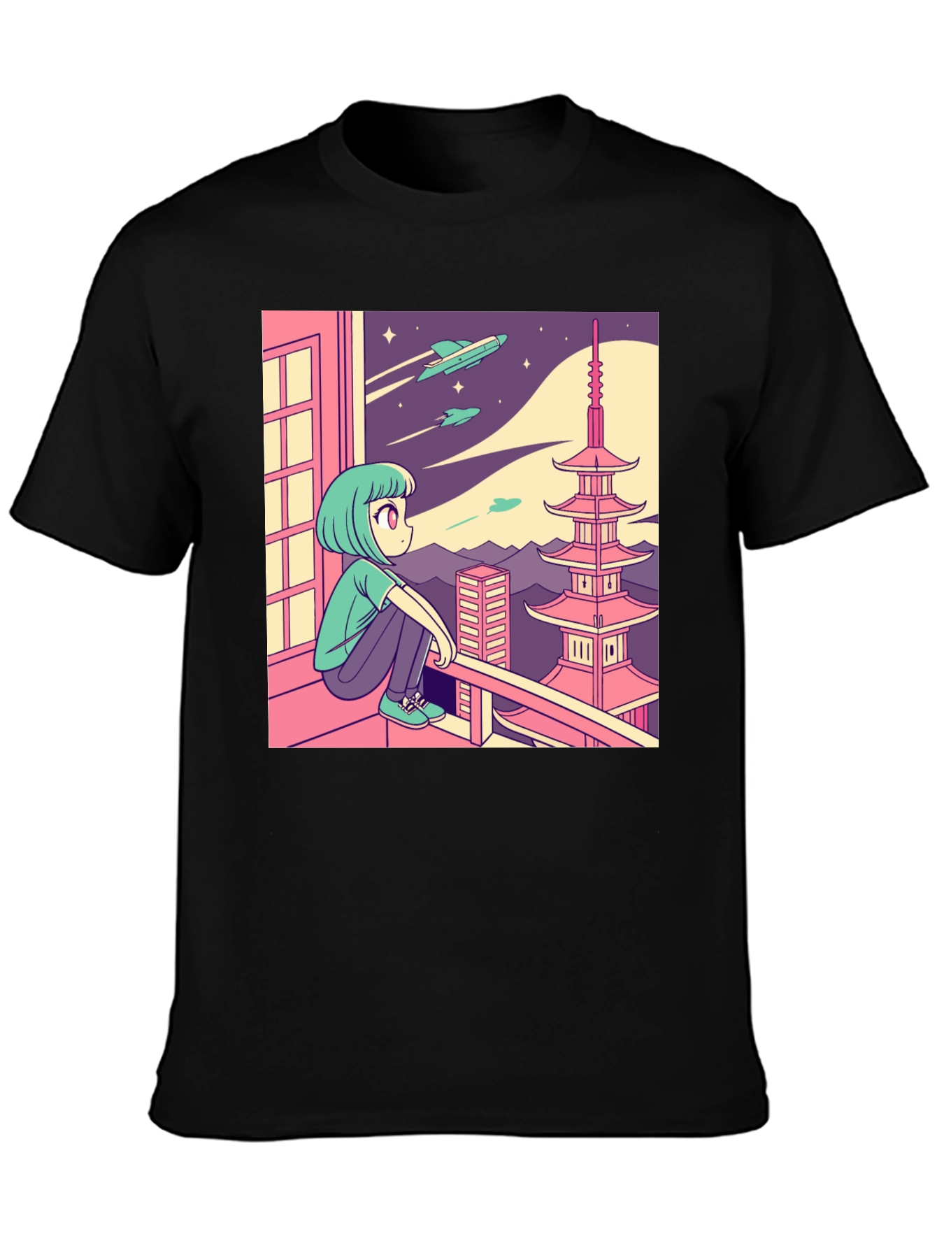 Anime Girl Stargazing Graphic Tee