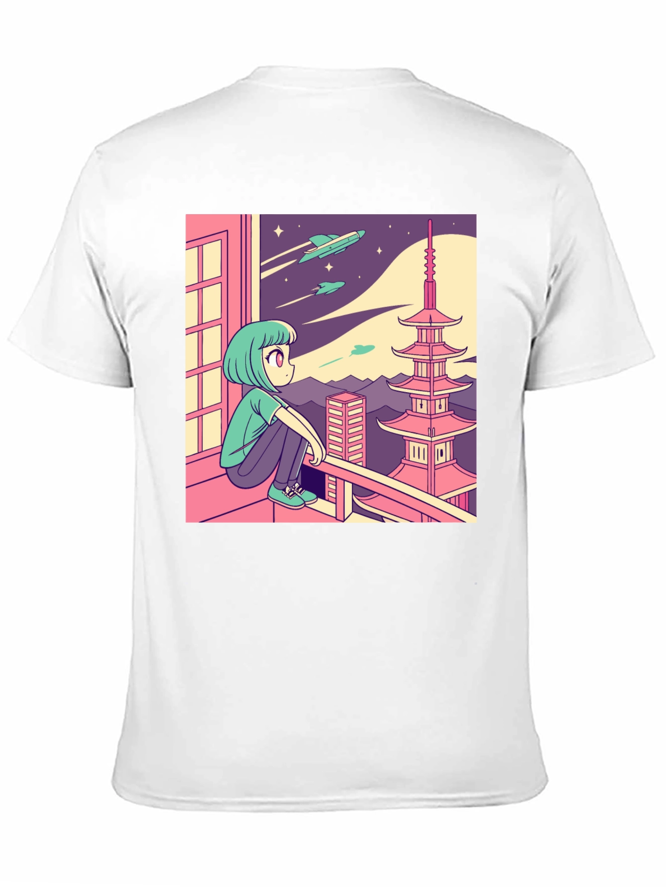 Anime Girl Stargazing Graphic Tee