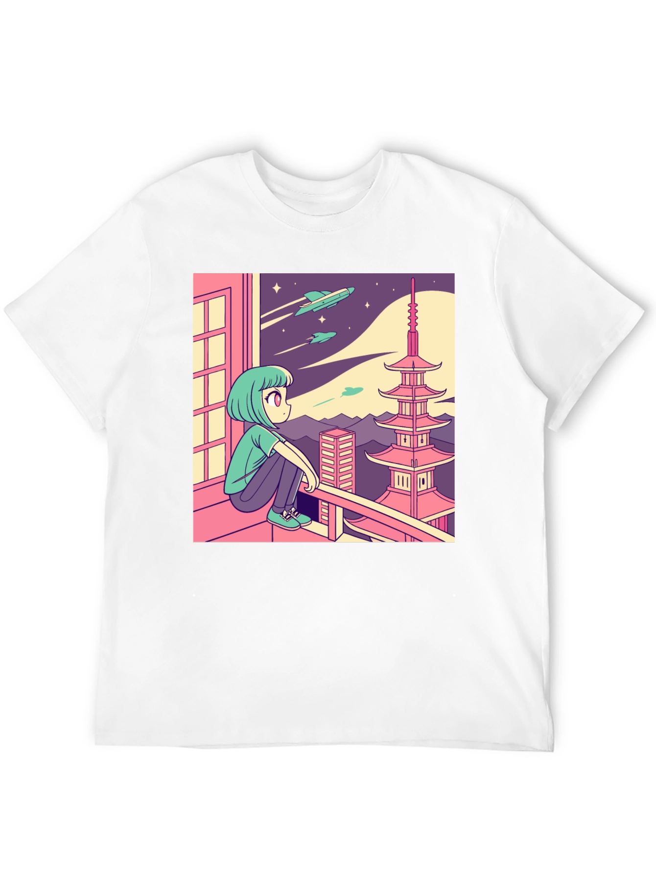 Anime Girl Stargazing Graphic Tee
