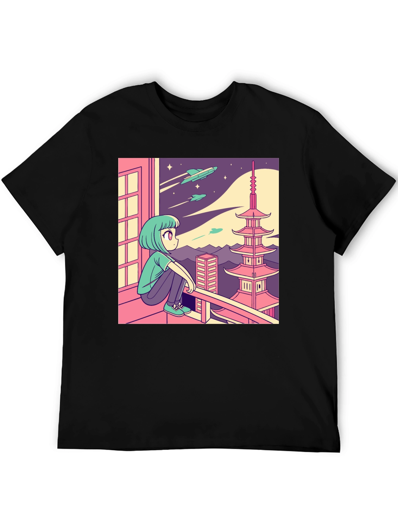 Anime Girl Stargazing Graphic Tee