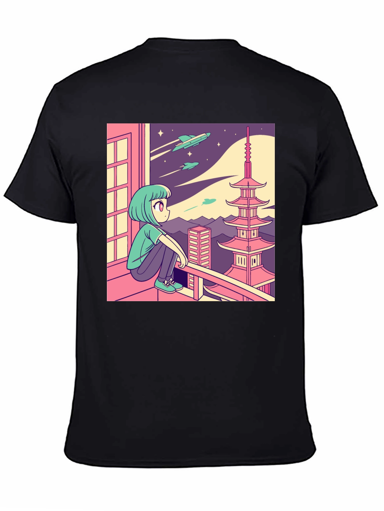 Anime Girl Stargazing Graphic Tee