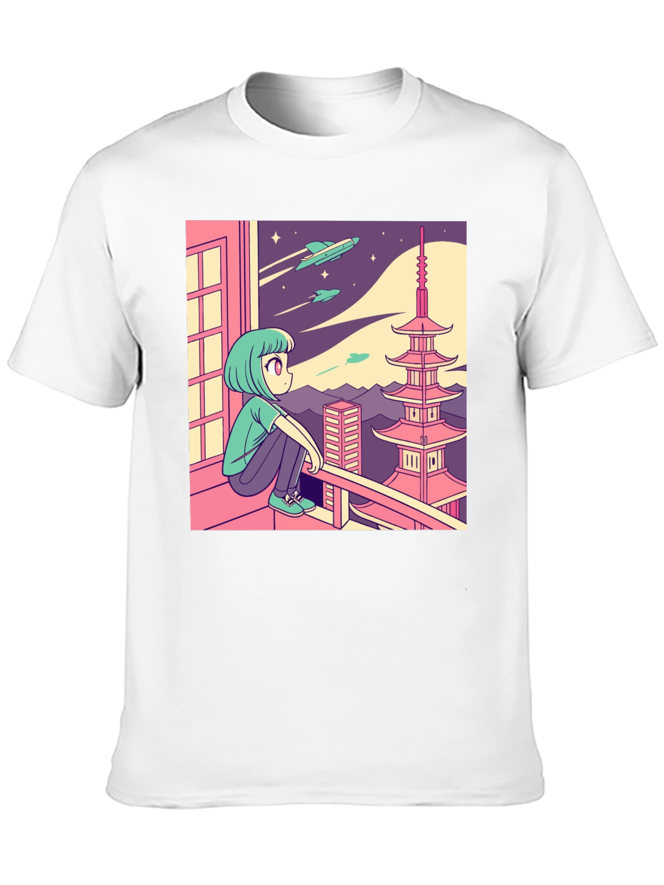 Anime Girl Stargazing Graphic Tee