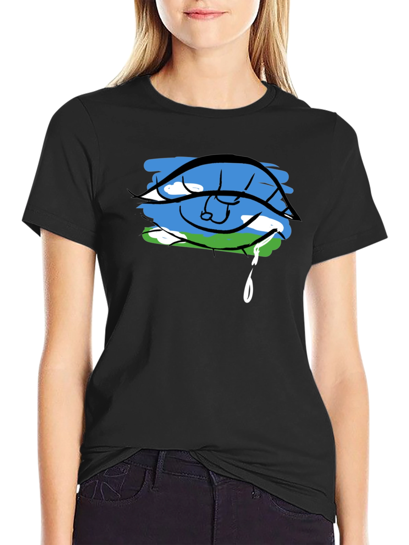 Eye Crying Earth Graphic Black T-Shirt