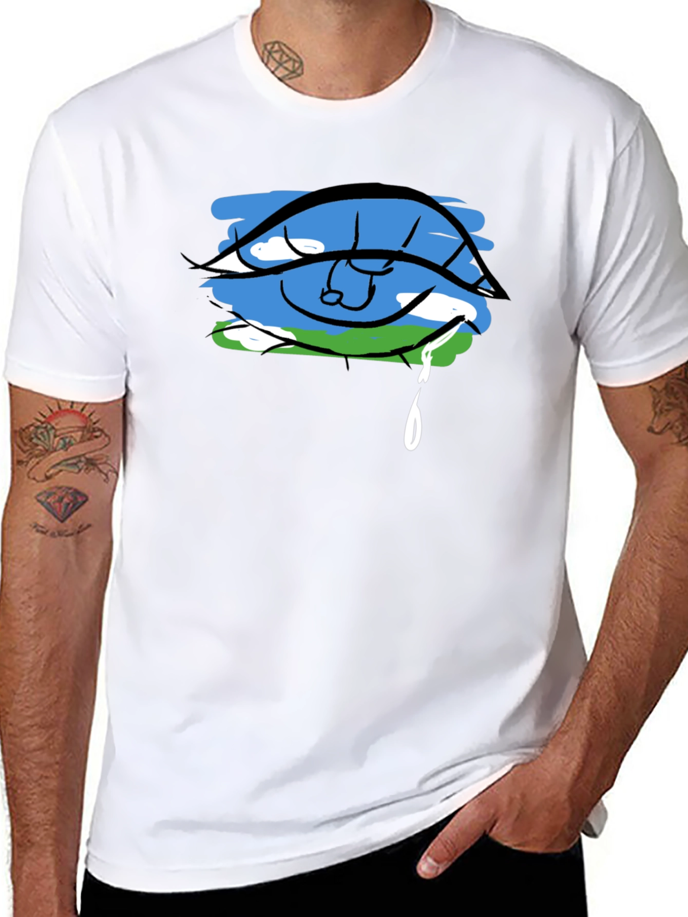 Eye Crying Earth Graphic Black T-Shirt