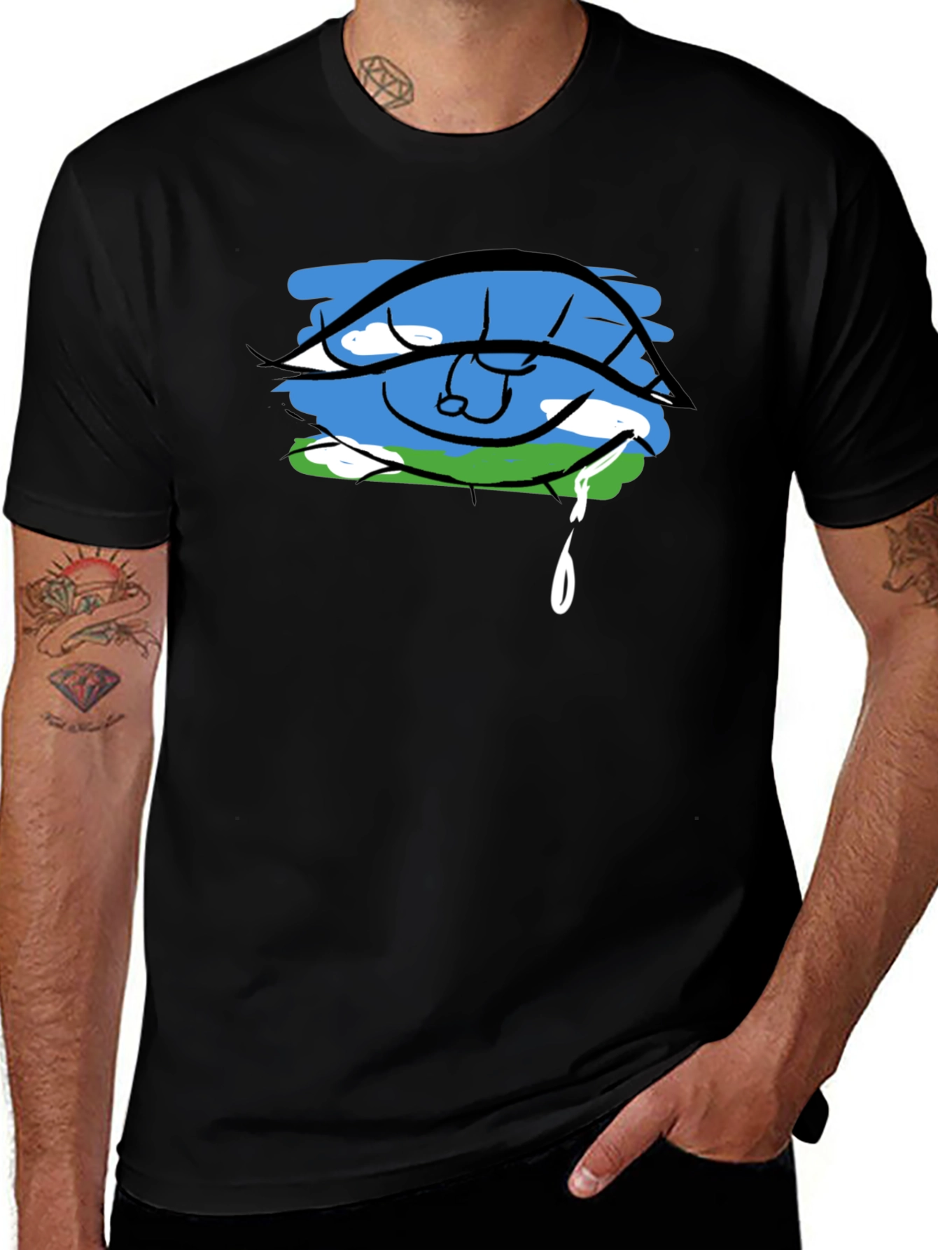 Eye Crying Earth Graphic Black T-Shirt