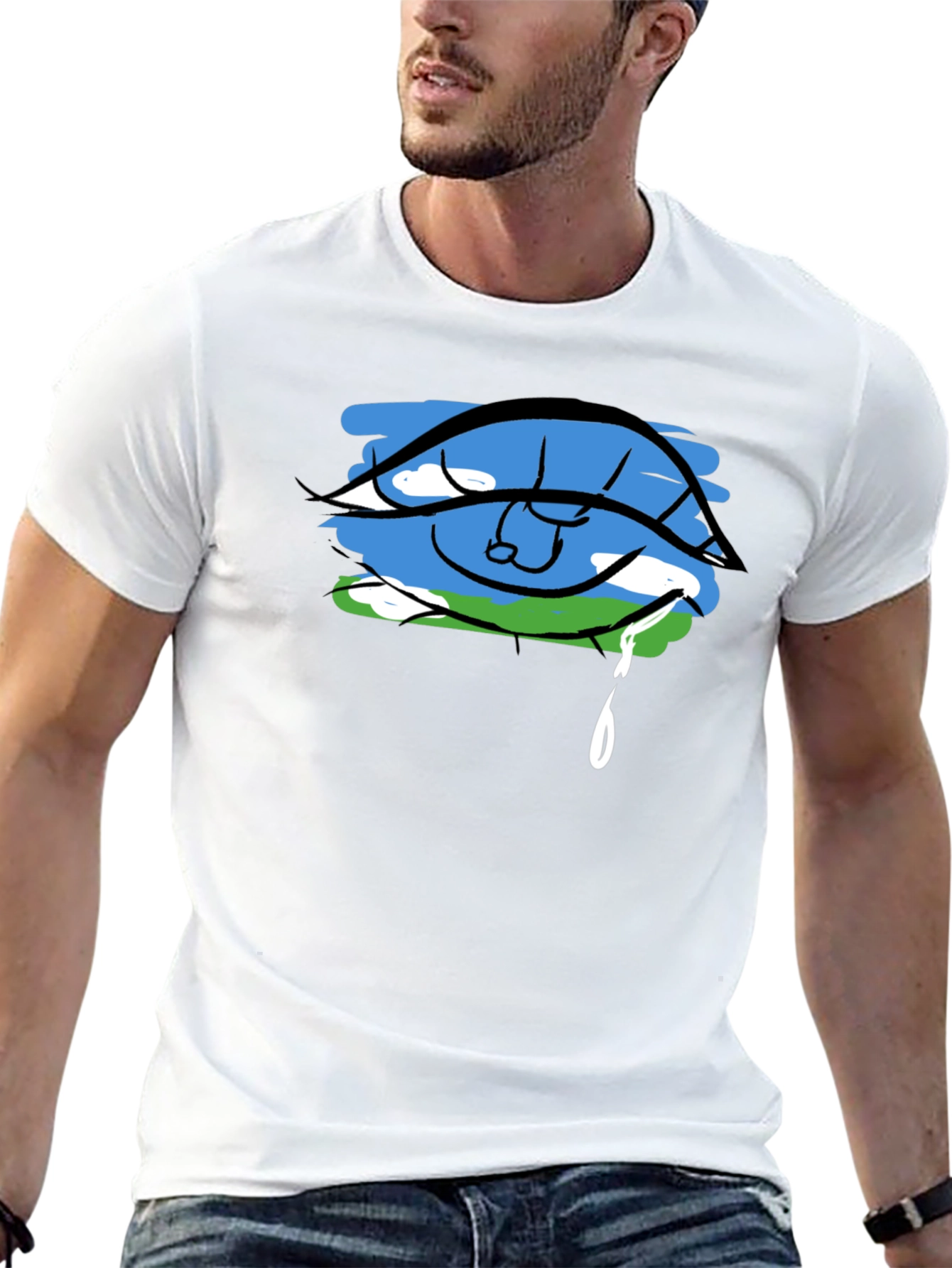 Eye Crying Earth Graphic Black T-Shirt