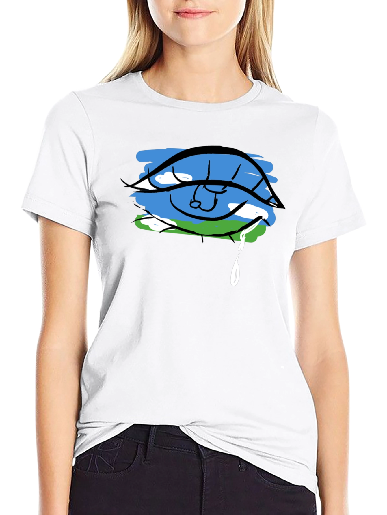 Eye Crying Earth Graphic Black T-Shirt