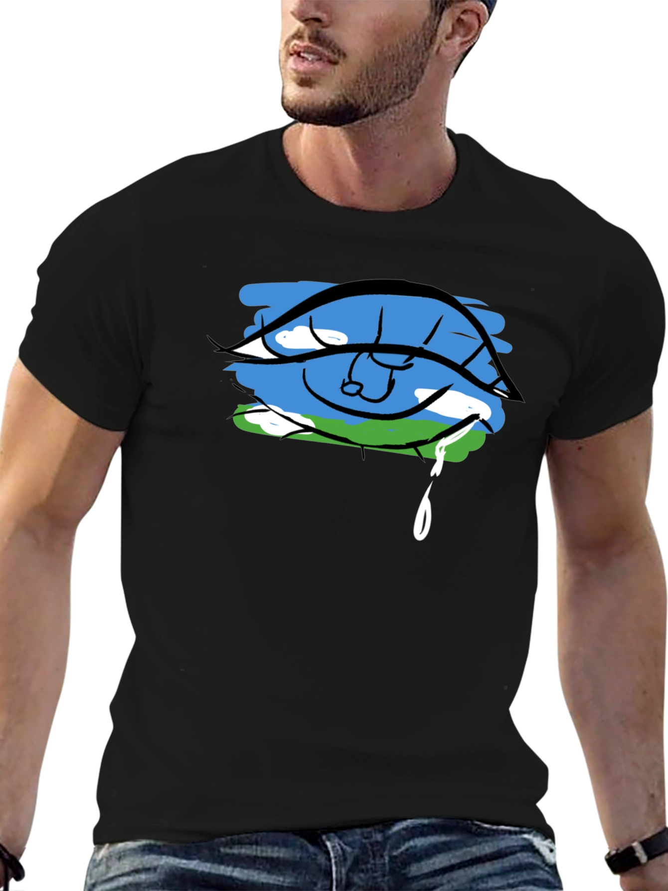Eye Crying Earth Graphic Black T-Shirt
