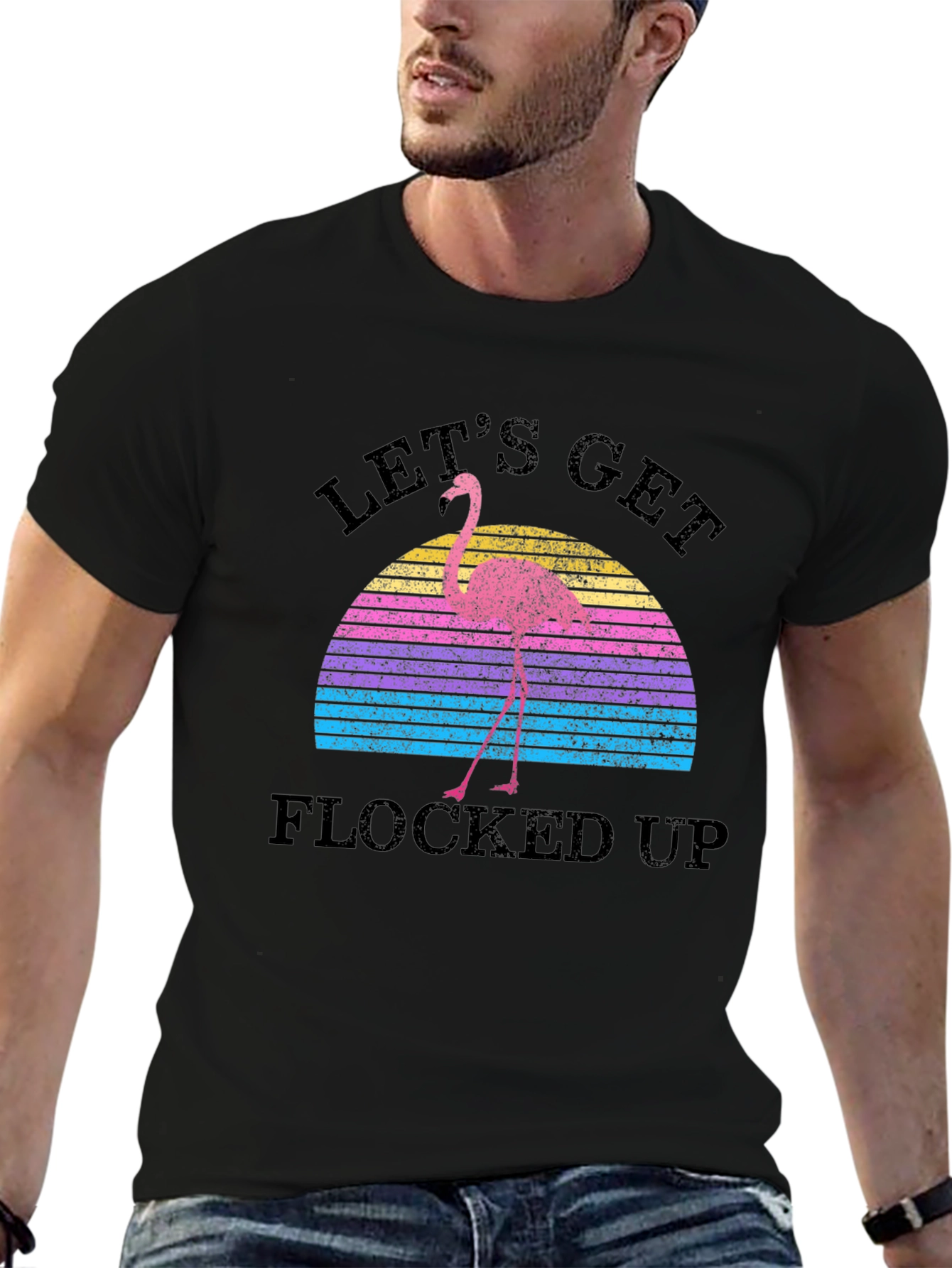 Lets Get Flocked Up Retro Flamingo T-Shirt