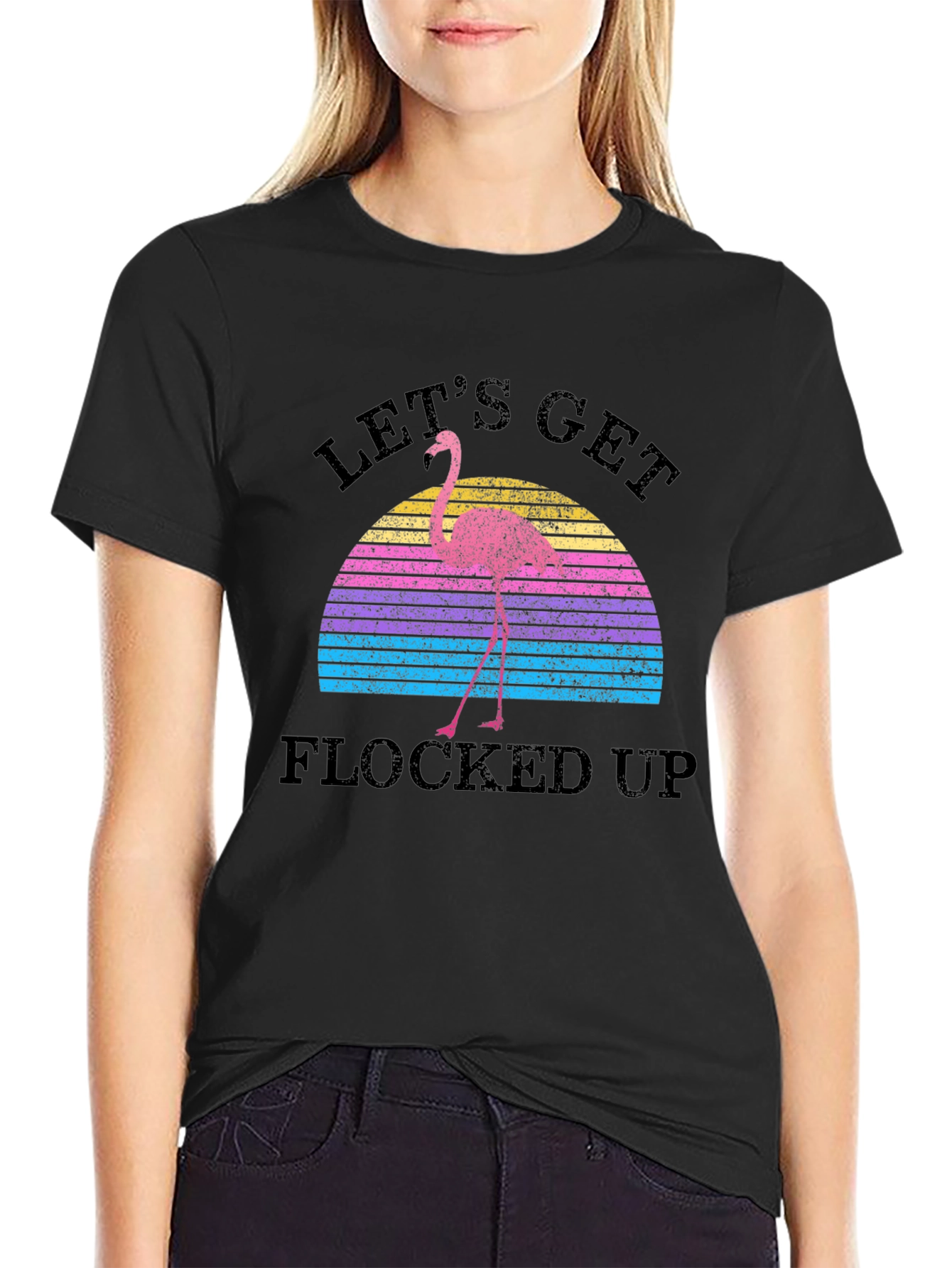 Lets Get Flocked Up Retro Flamingo T-Shirt