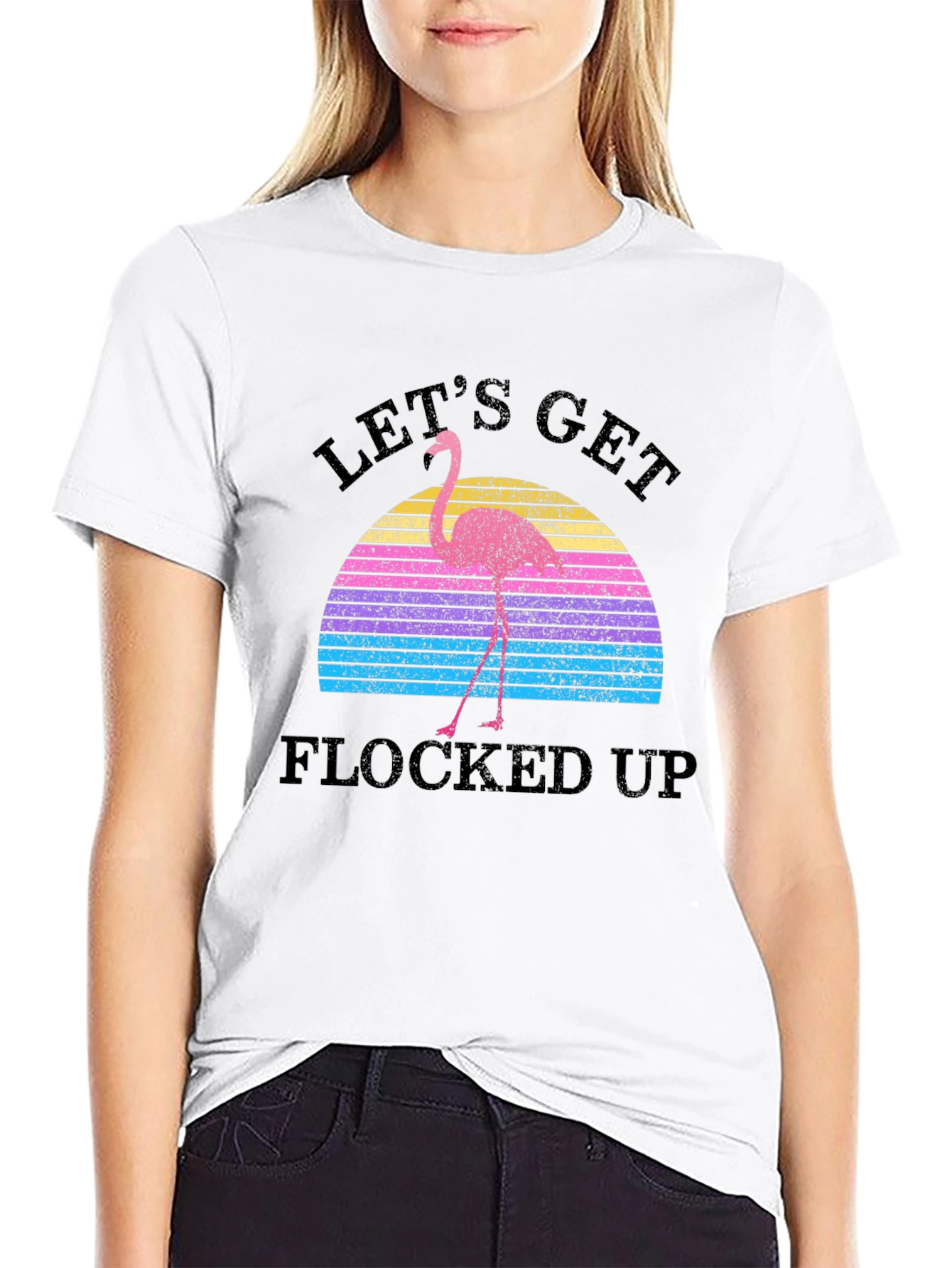 Lets Get Flocked Up Retro Flamingo T-Shirt