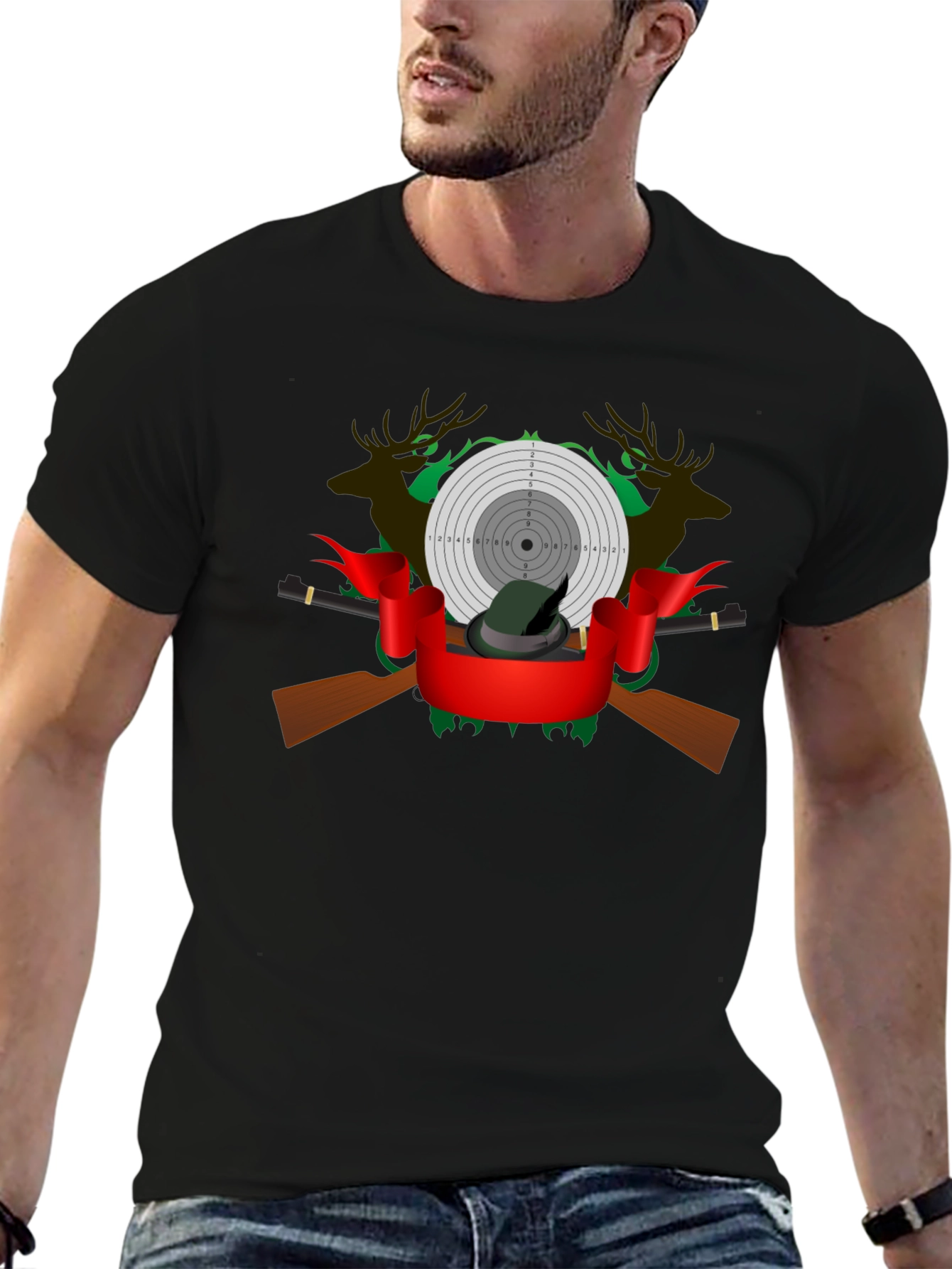 Hunting Graphic Tee - Deer Target and Rifle Design