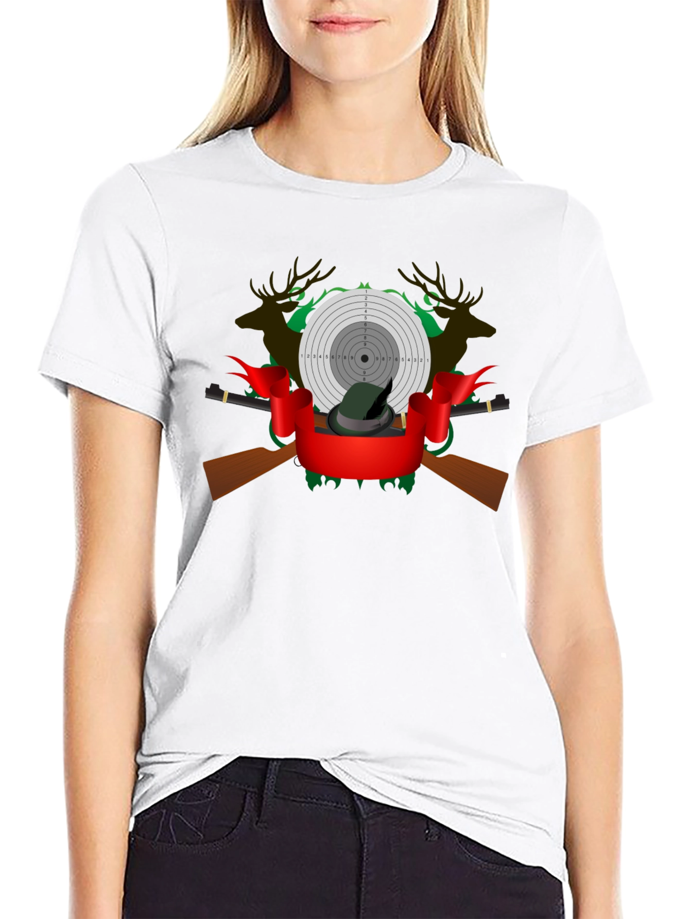 Hunting Graphic Tee - Deer Target and Rifle Design