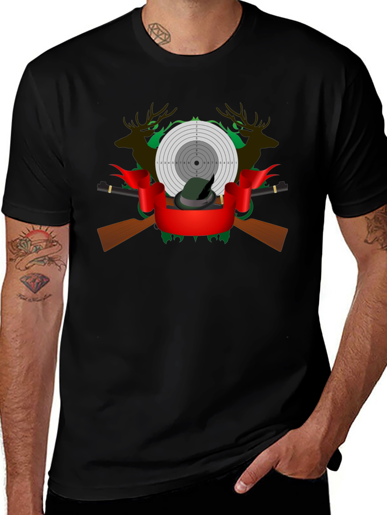 Hunting Graphic Tee - Deer Target and Rifle Design