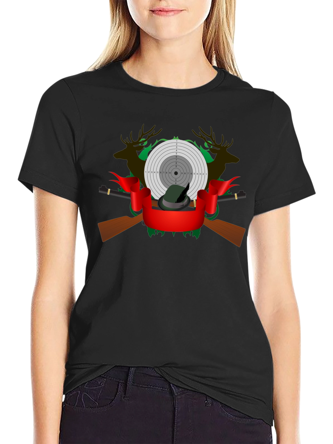 Hunting Graphic Tee - Deer Target and Rifle Design
