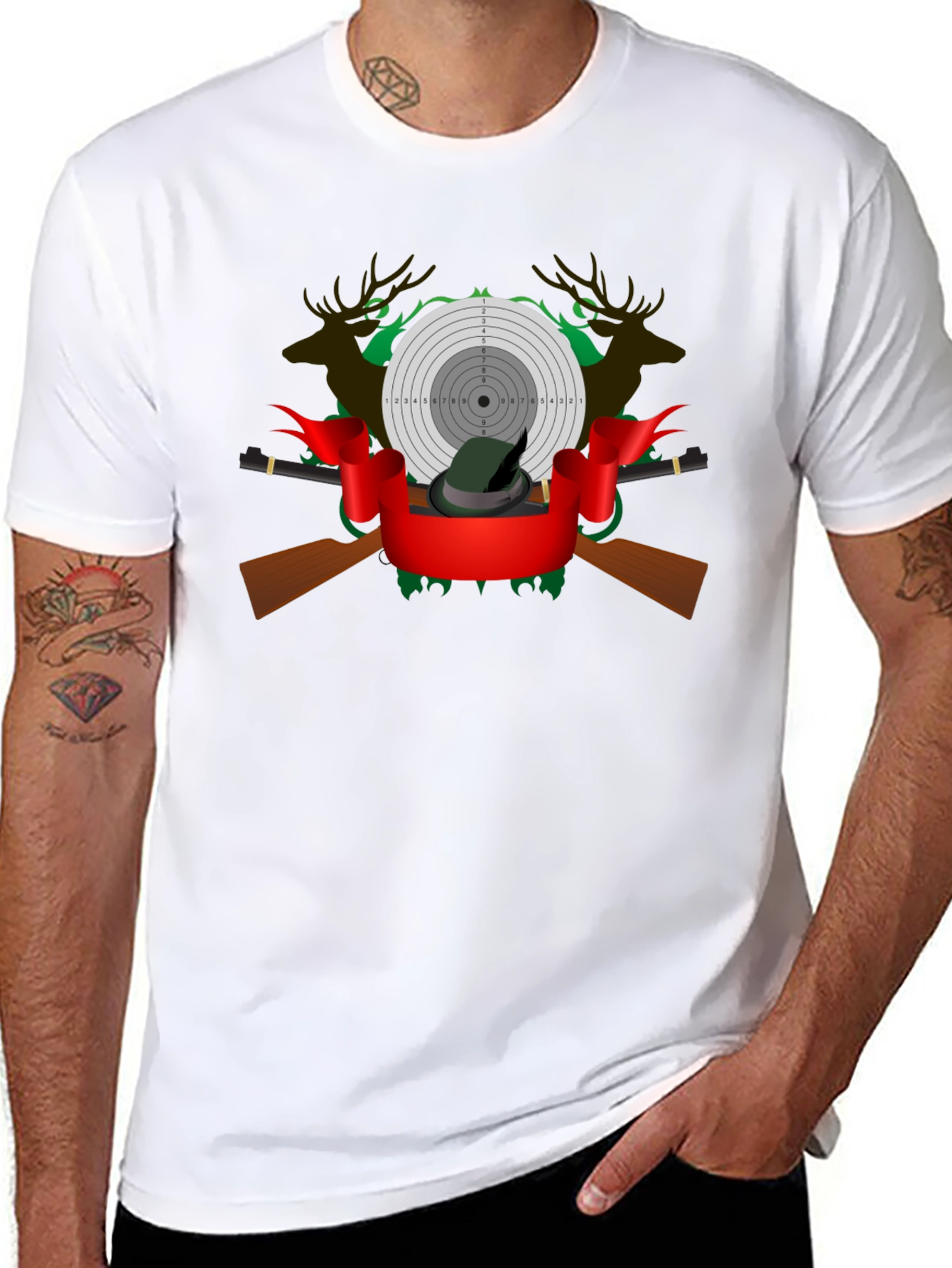 Hunting Graphic Tee - Deer Target and Rifle Design
