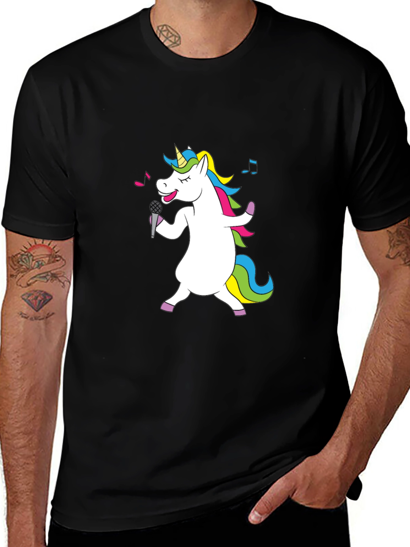 Singing Unicorn Black T-Shirt