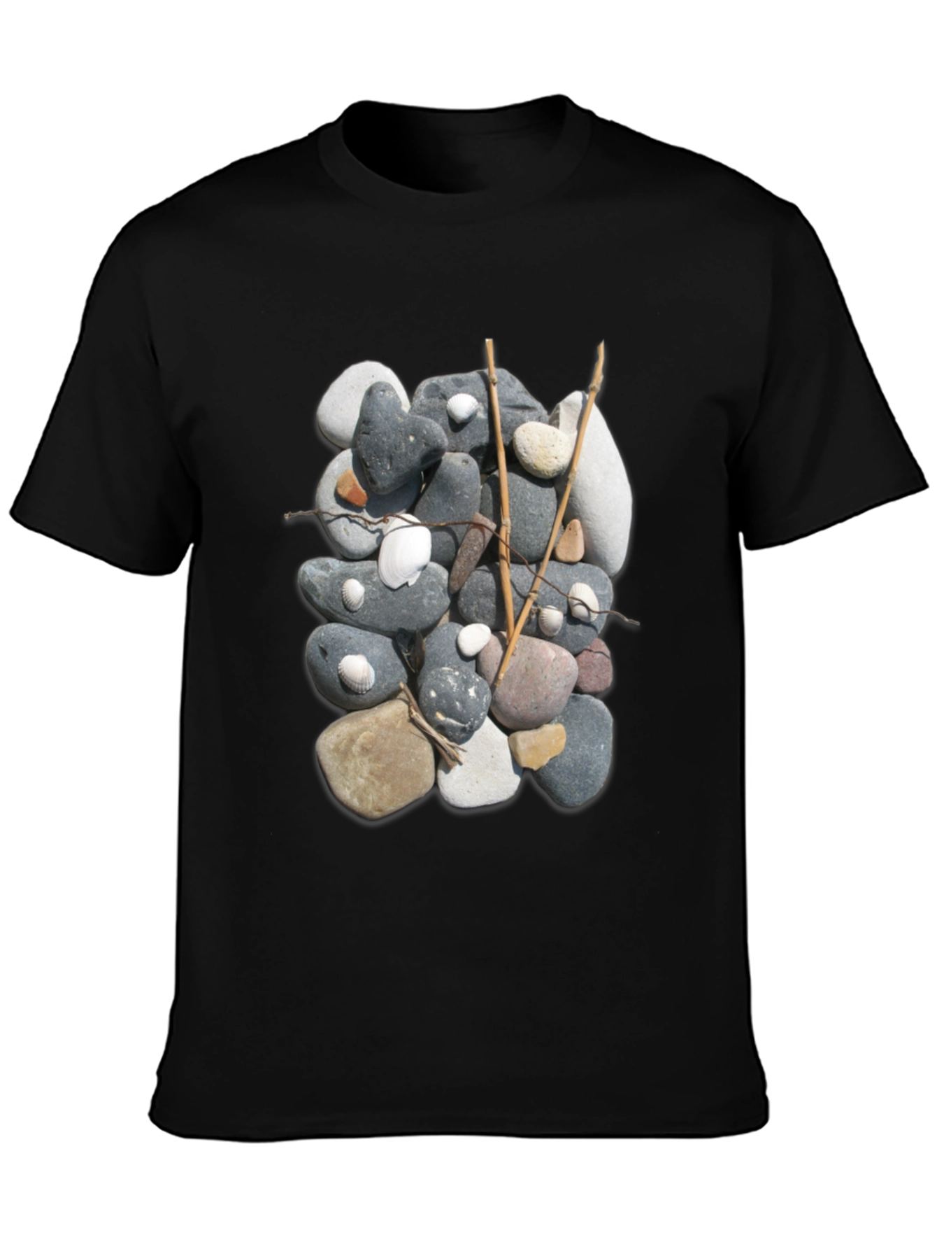 Stone and Stick Design Black T-Shirt