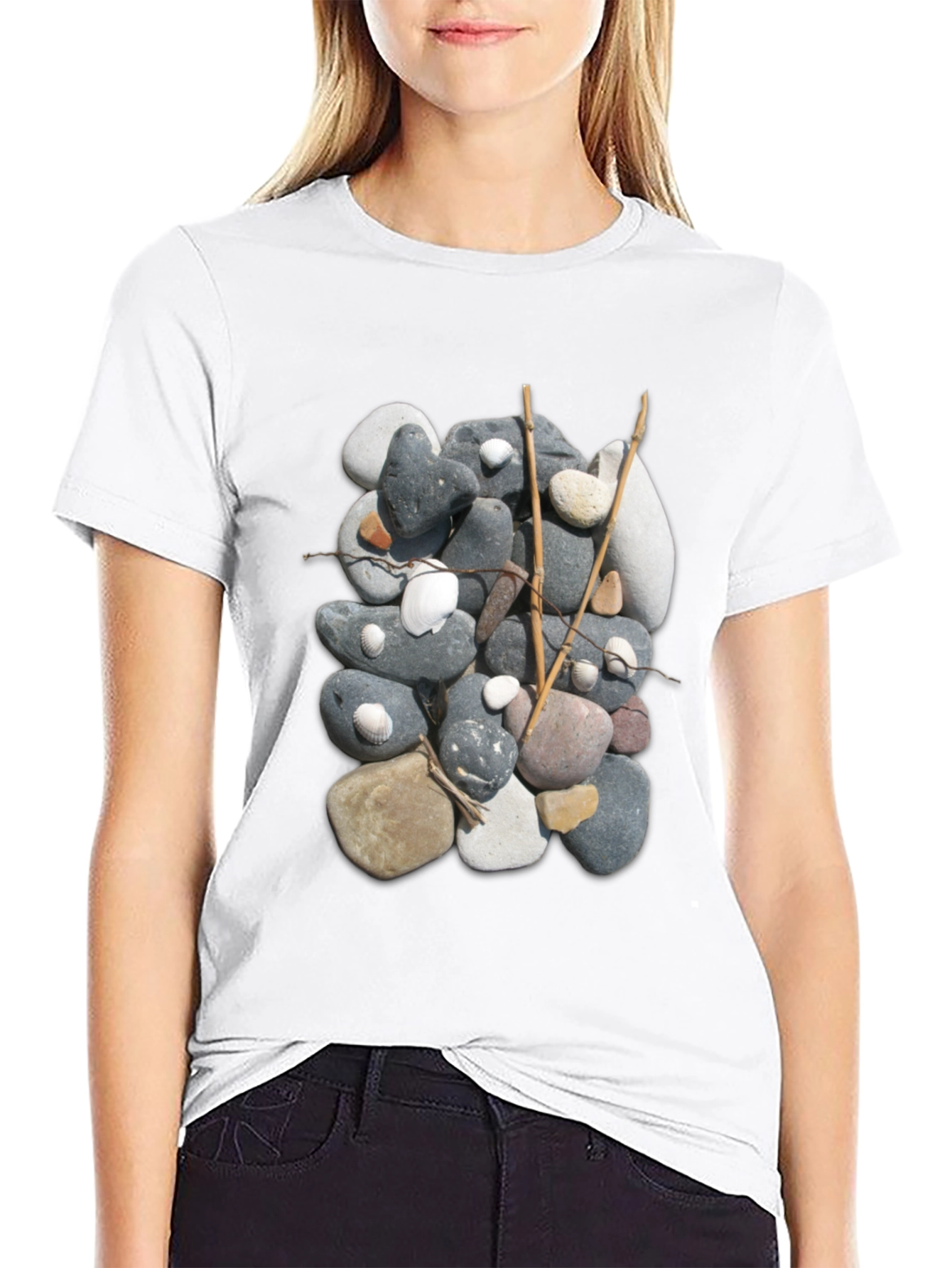 Stone and Stick Design Black T-Shirt