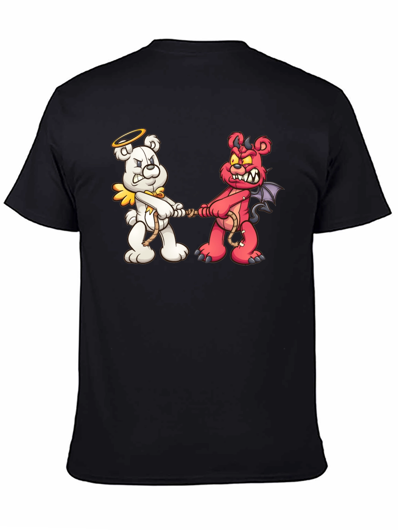 Angel vs. Devil Bear Tug-of-War Graphic T-Shirt