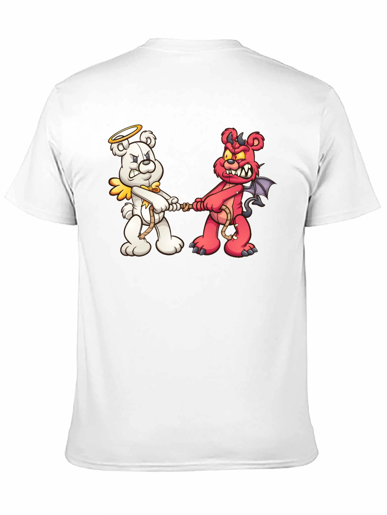 Angel vs. Devil Bear Tug-of-War Graphic T-Shirt