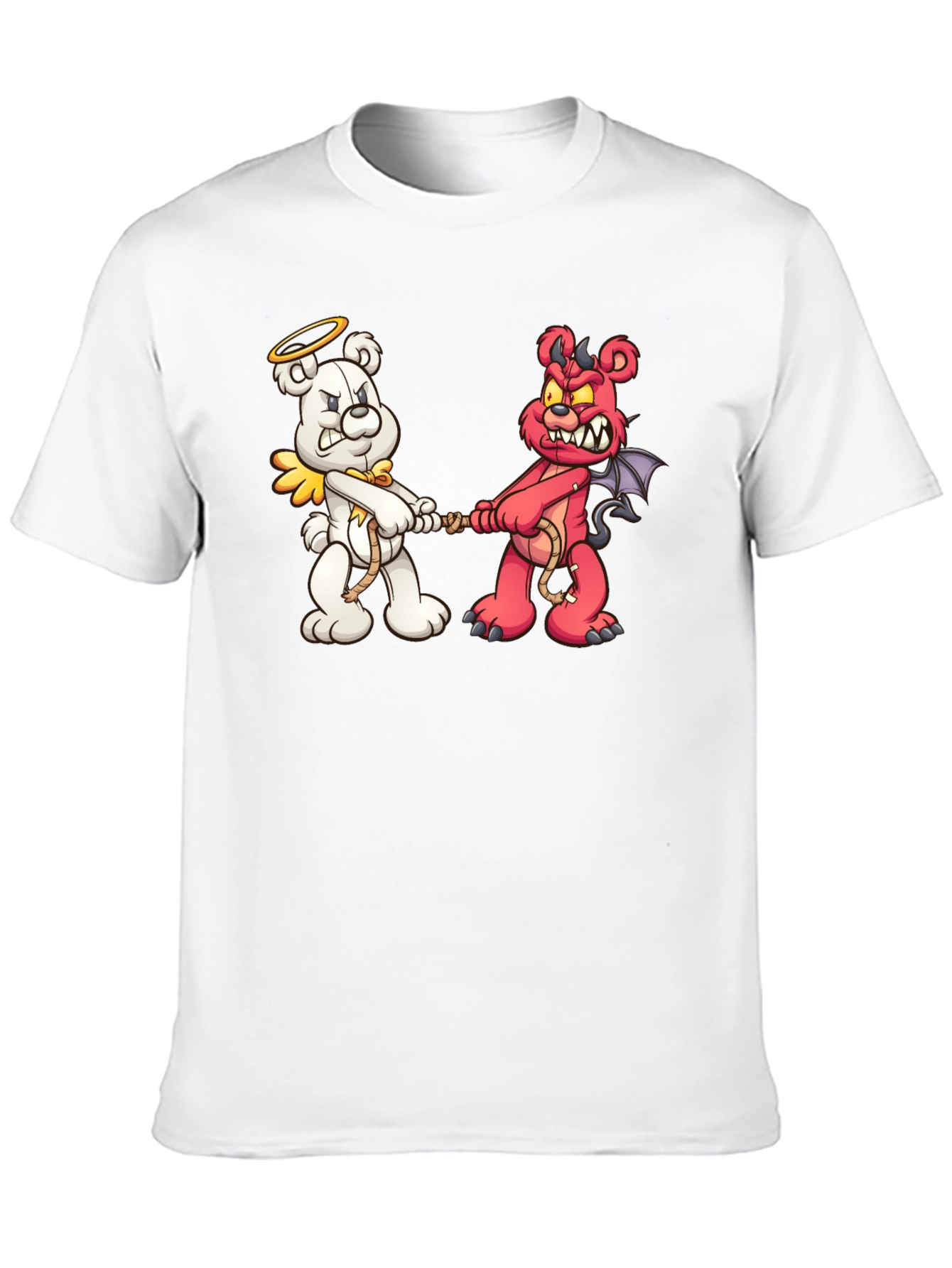 Angel vs. Devil Bear Tug-of-War Graphic T-Shirt