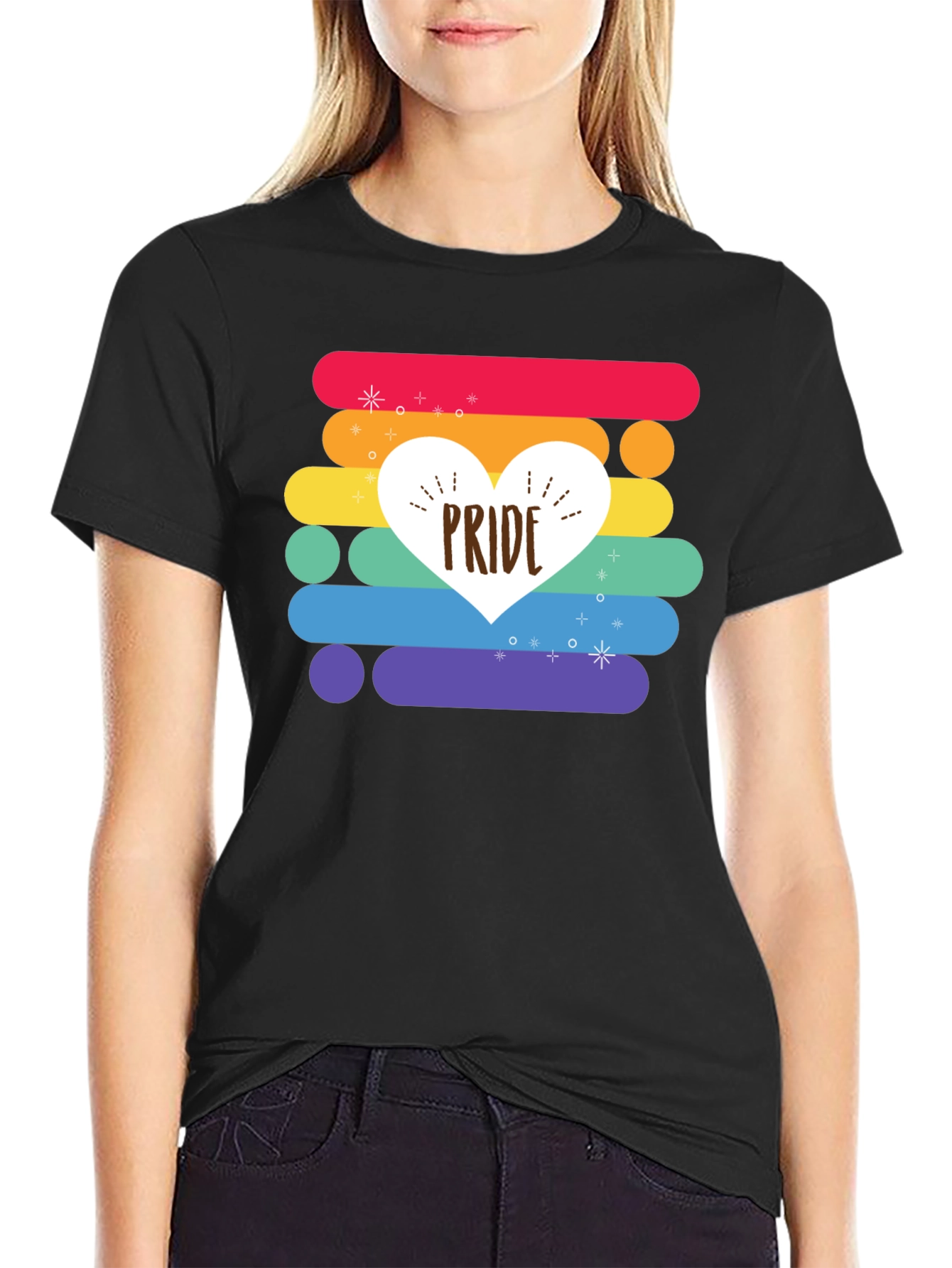 Pride Heart Rainbow Striped T-Shirt