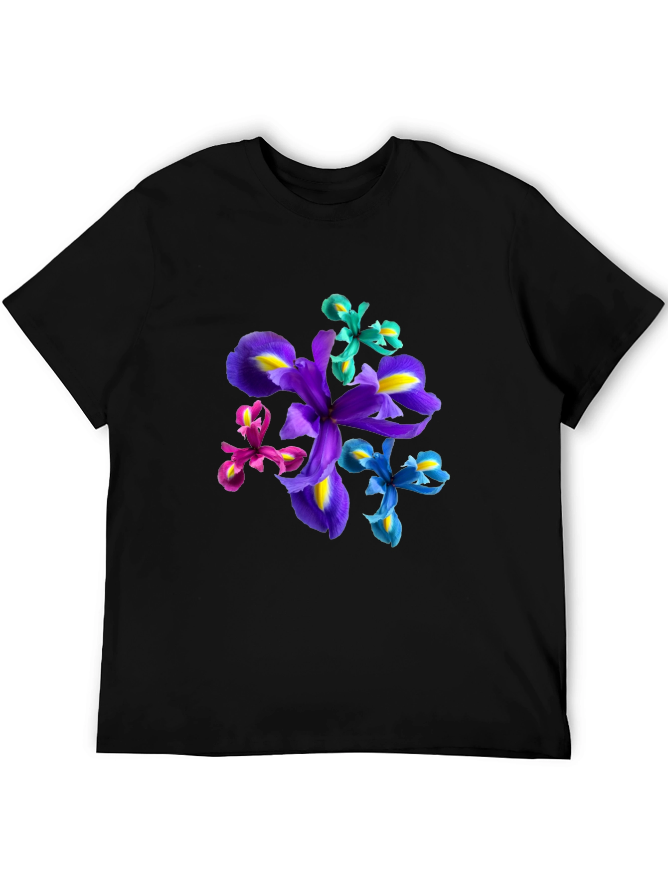 Floral Print Black T-Shirt - Iris Design