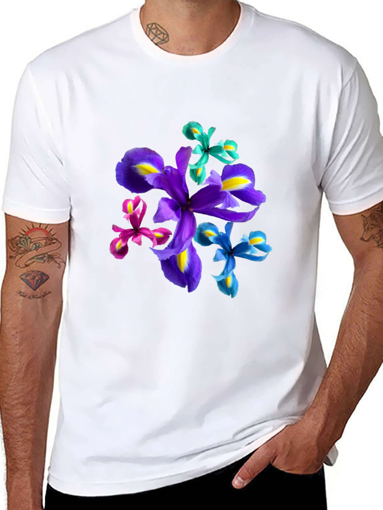Floral Print Black T-Shirt - Iris Design