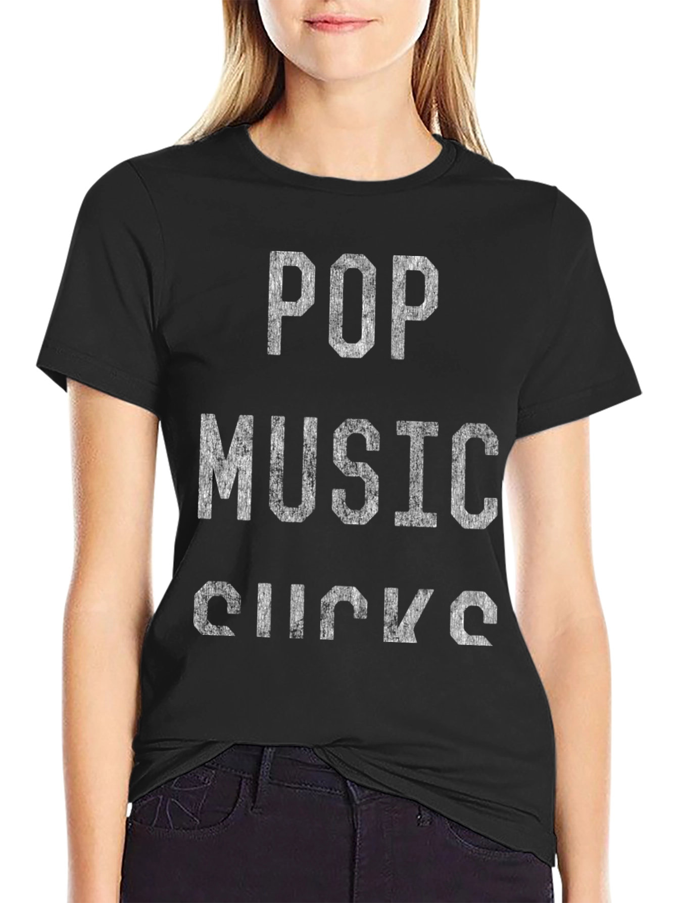 Pop Music Sucks Graphic Tee - Black T-Shirt