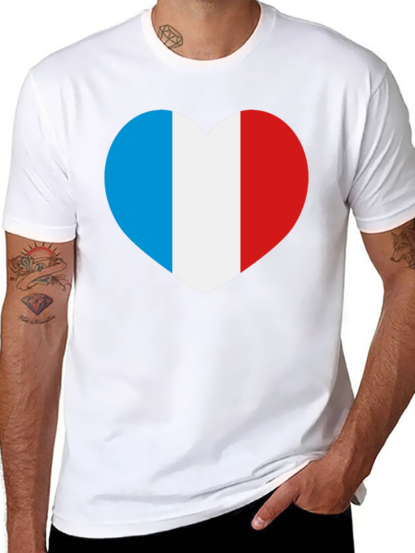 French Flag Heart T-Shirt - Black Cotton Tee