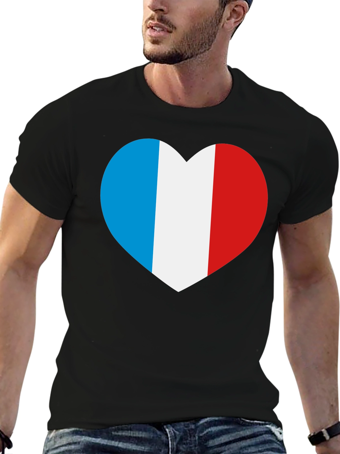 French Flag Heart T-Shirt - Black Cotton Tee