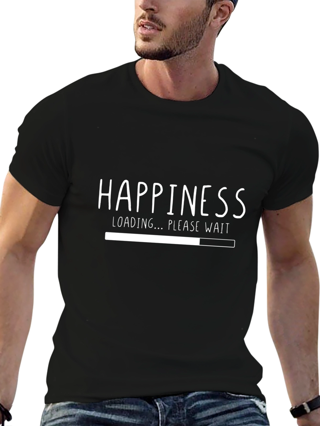 Happiness Loading Graphic Tee - Black Cotton Comfort