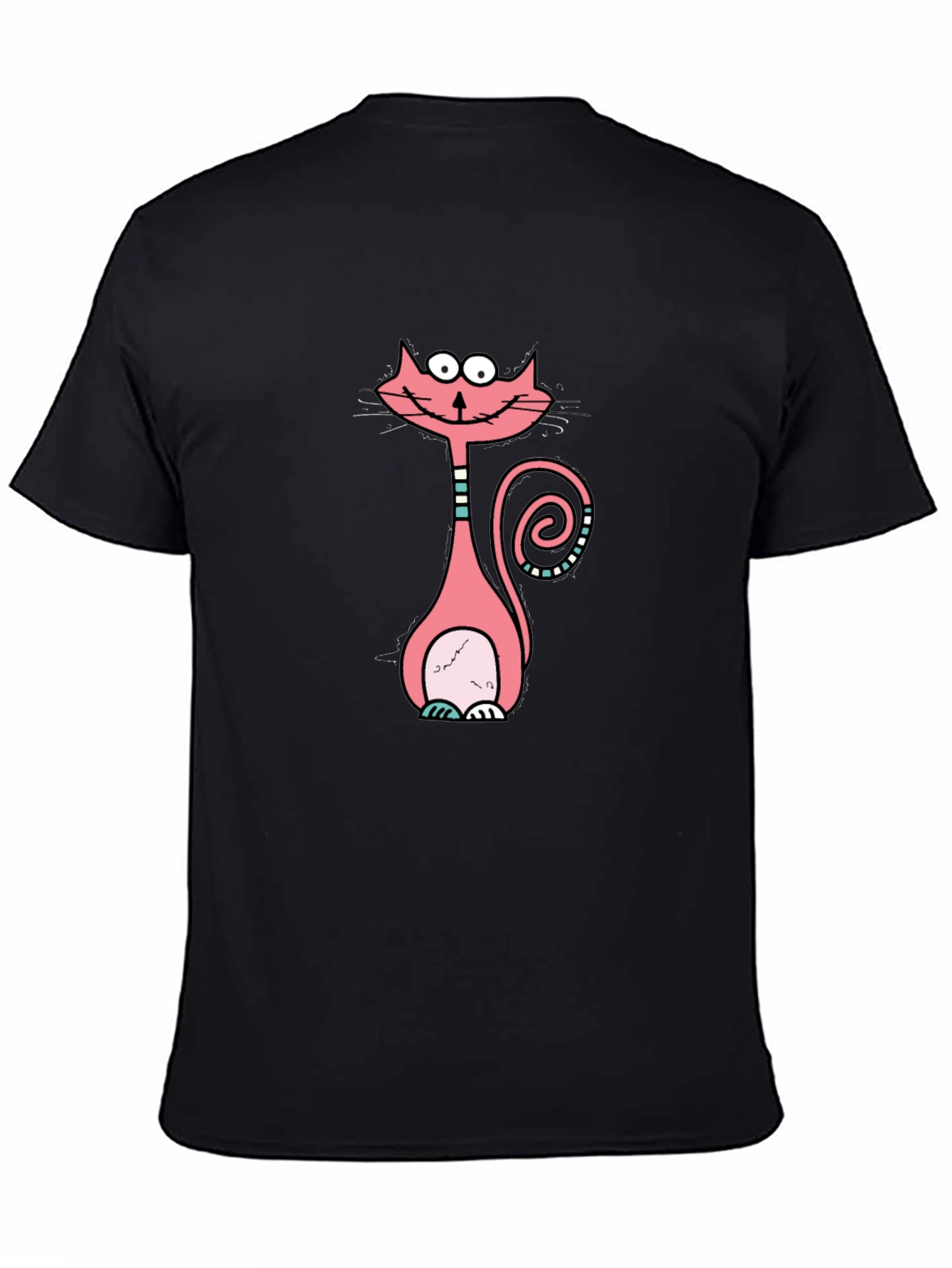 Funny Cartoon Cat Graphic Tee - Black Cotton T-Shirt