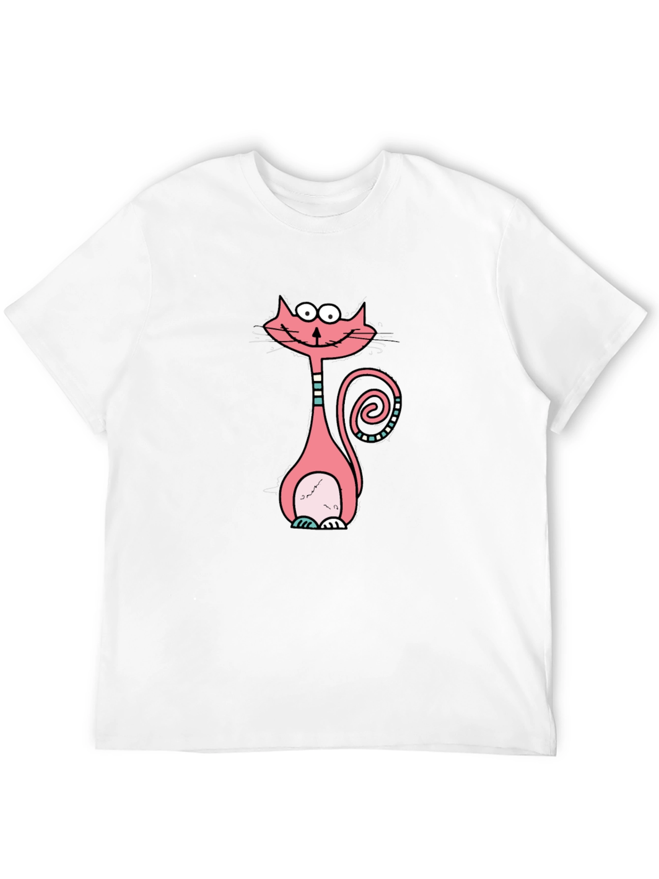 Funny Cartoon Cat Graphic Tee - Black Cotton T-Shirt