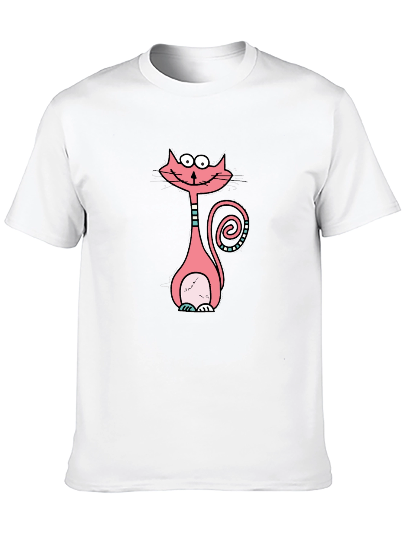 Funny Cartoon Cat Graphic Tee - Black Cotton T-Shirt