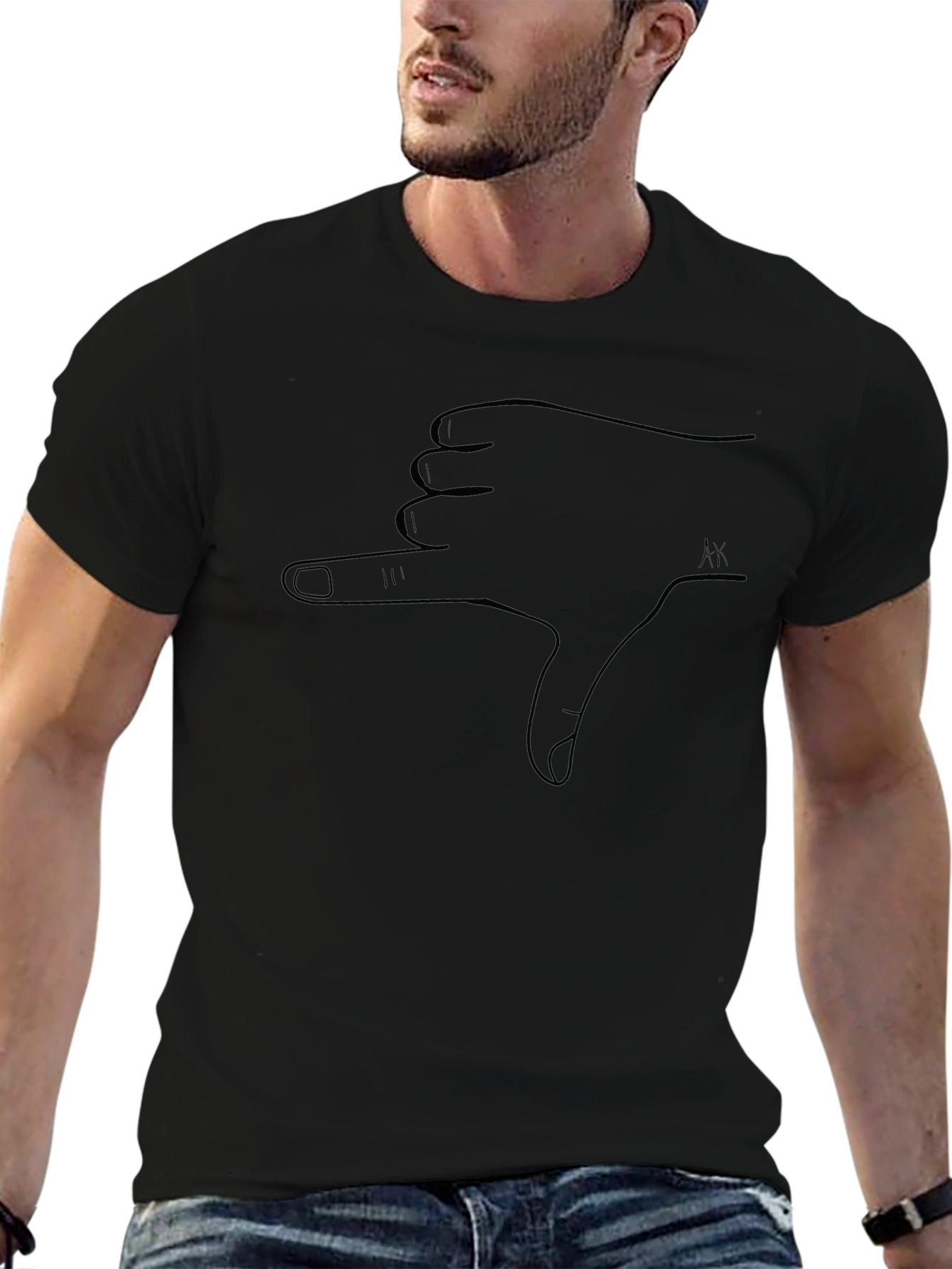 Thumbs Down Hand Gesture Graphic Tee - Black