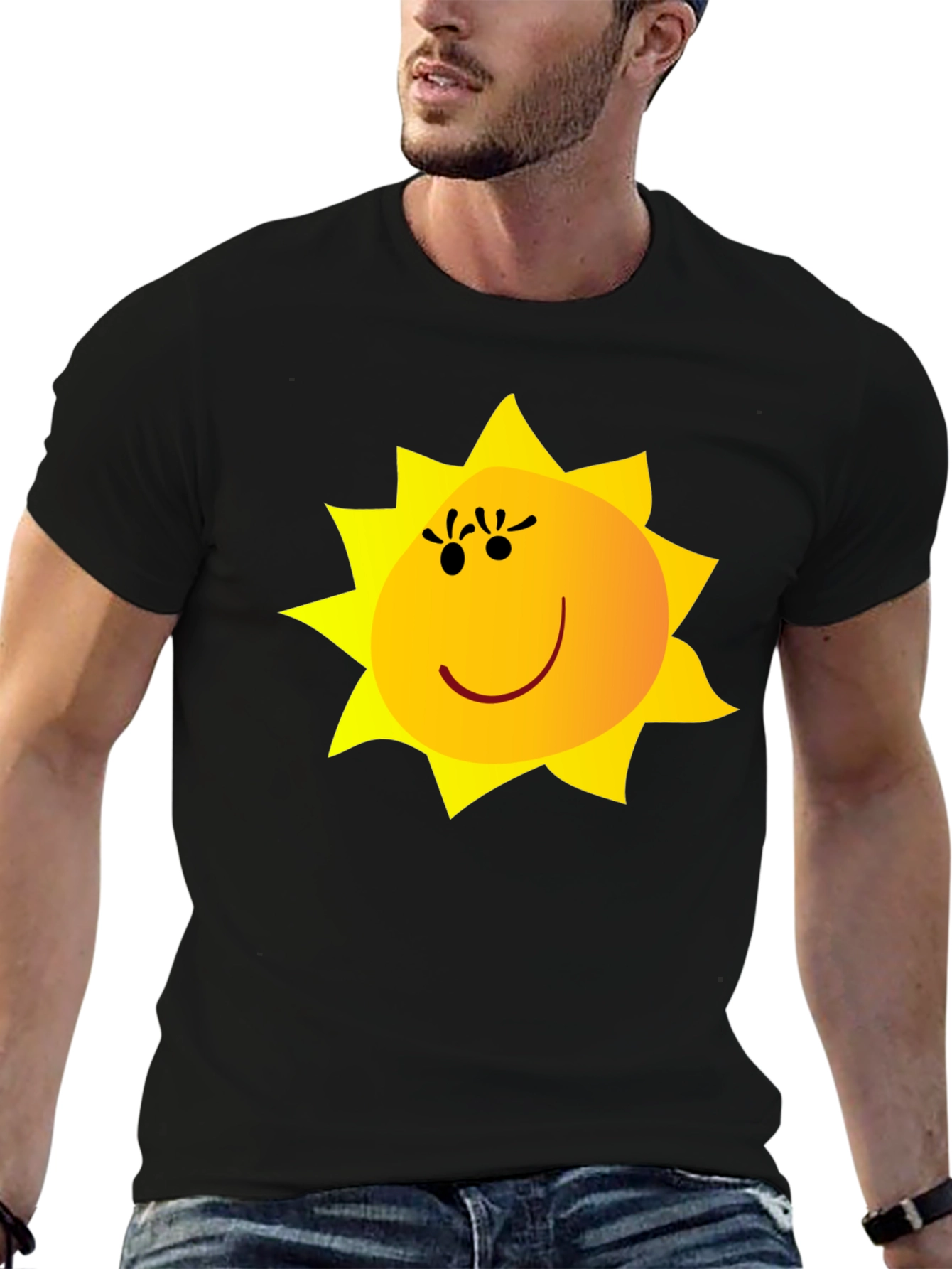 Happy Sun Graphic Tee - Black Cotton Blend