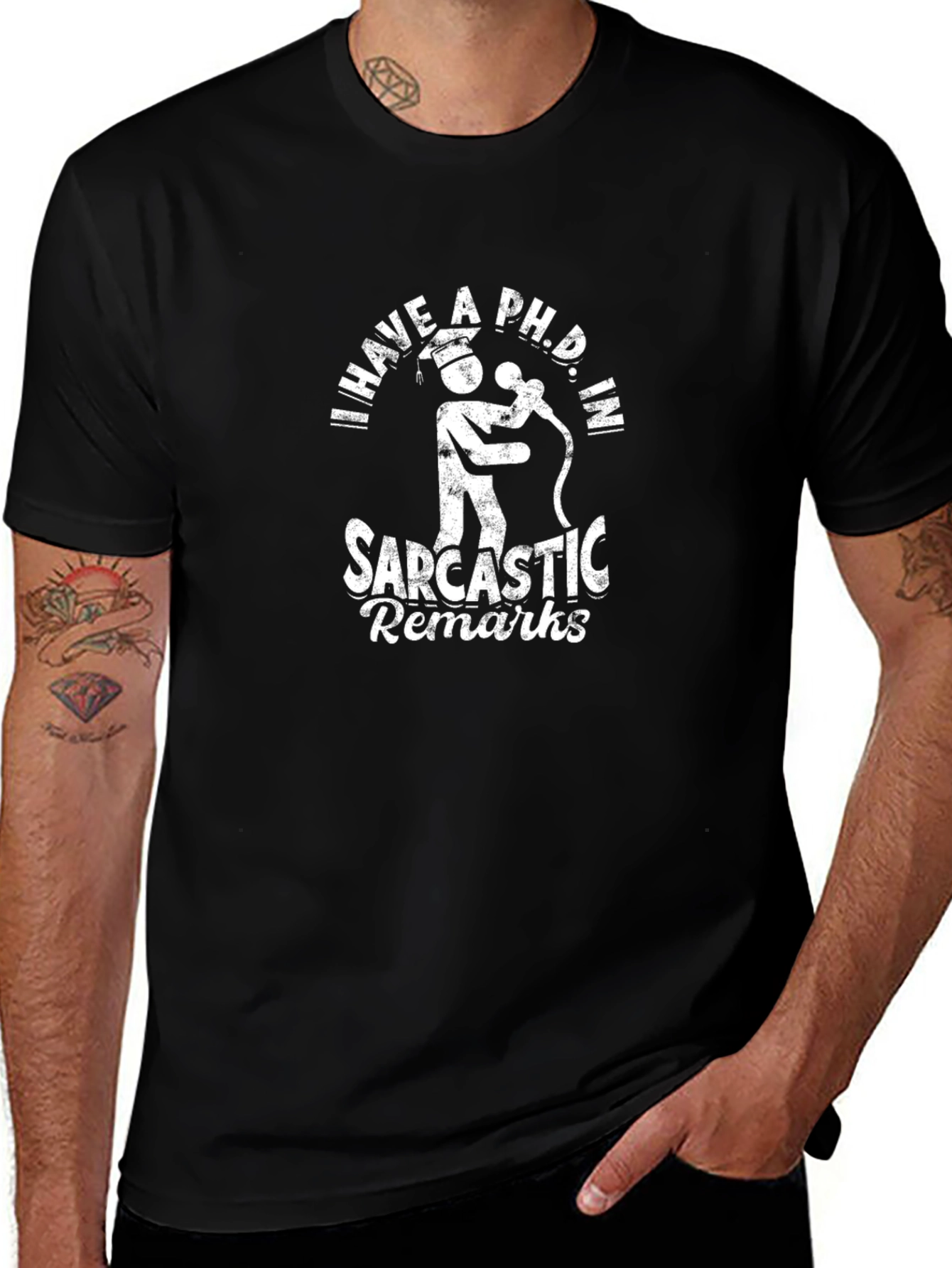 Sarcastic Remarks PhD Graphic Tee - Black Cotton T-Shirt