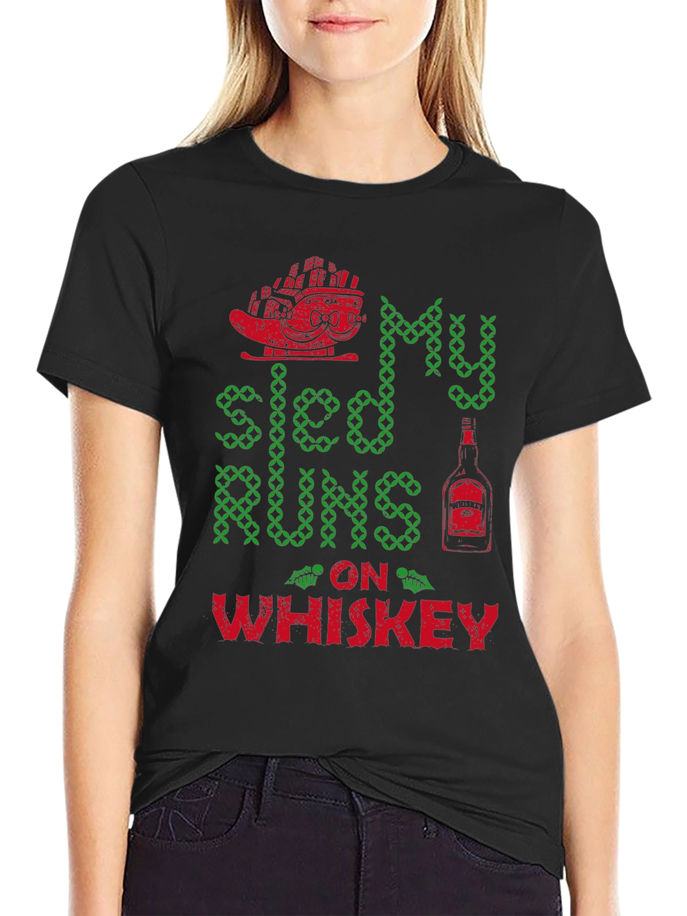 My Sled Runs on Whiskey Graphic T-Shirt