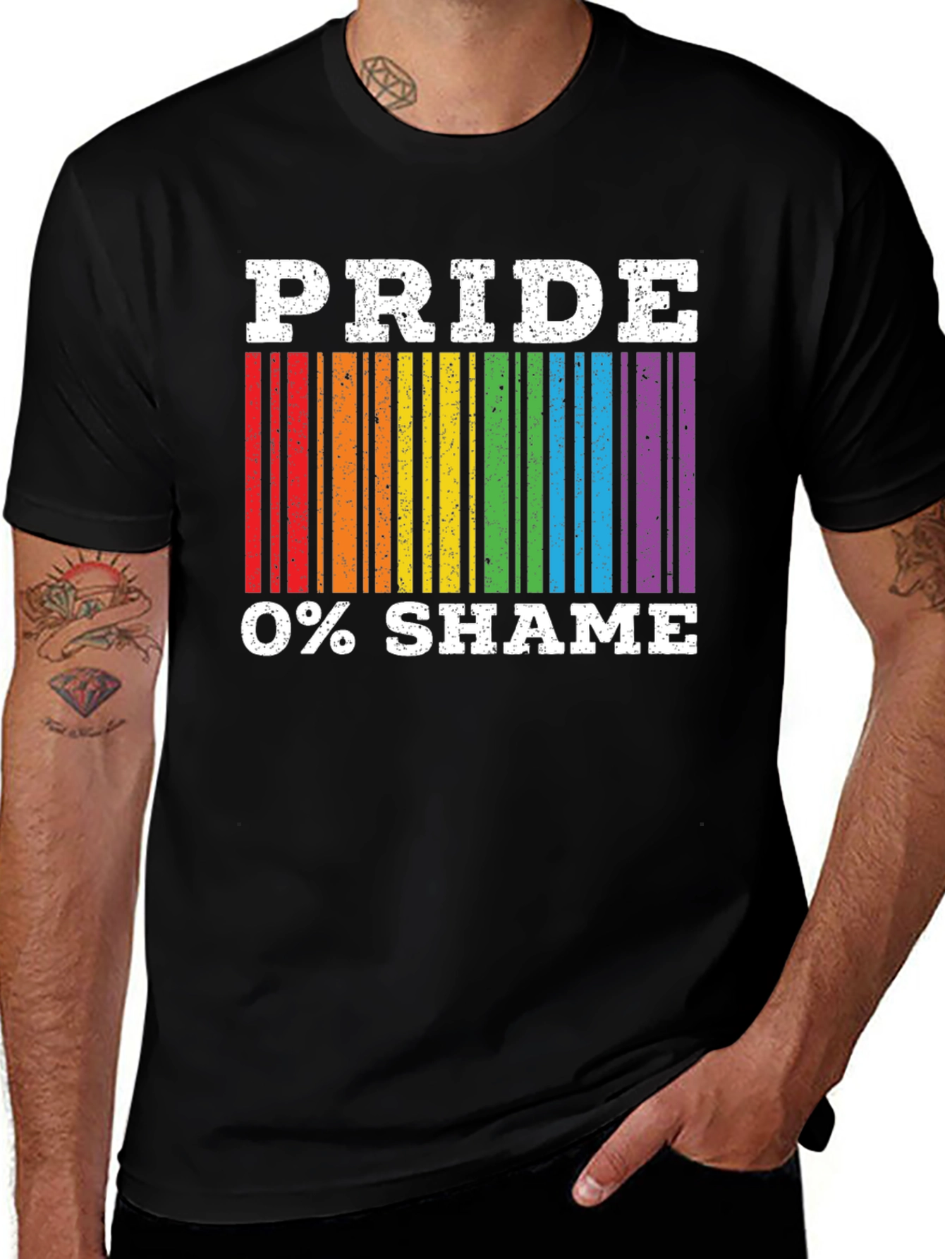 Pride 0% Shame T-Shirt LGBT Rainbow Barcode