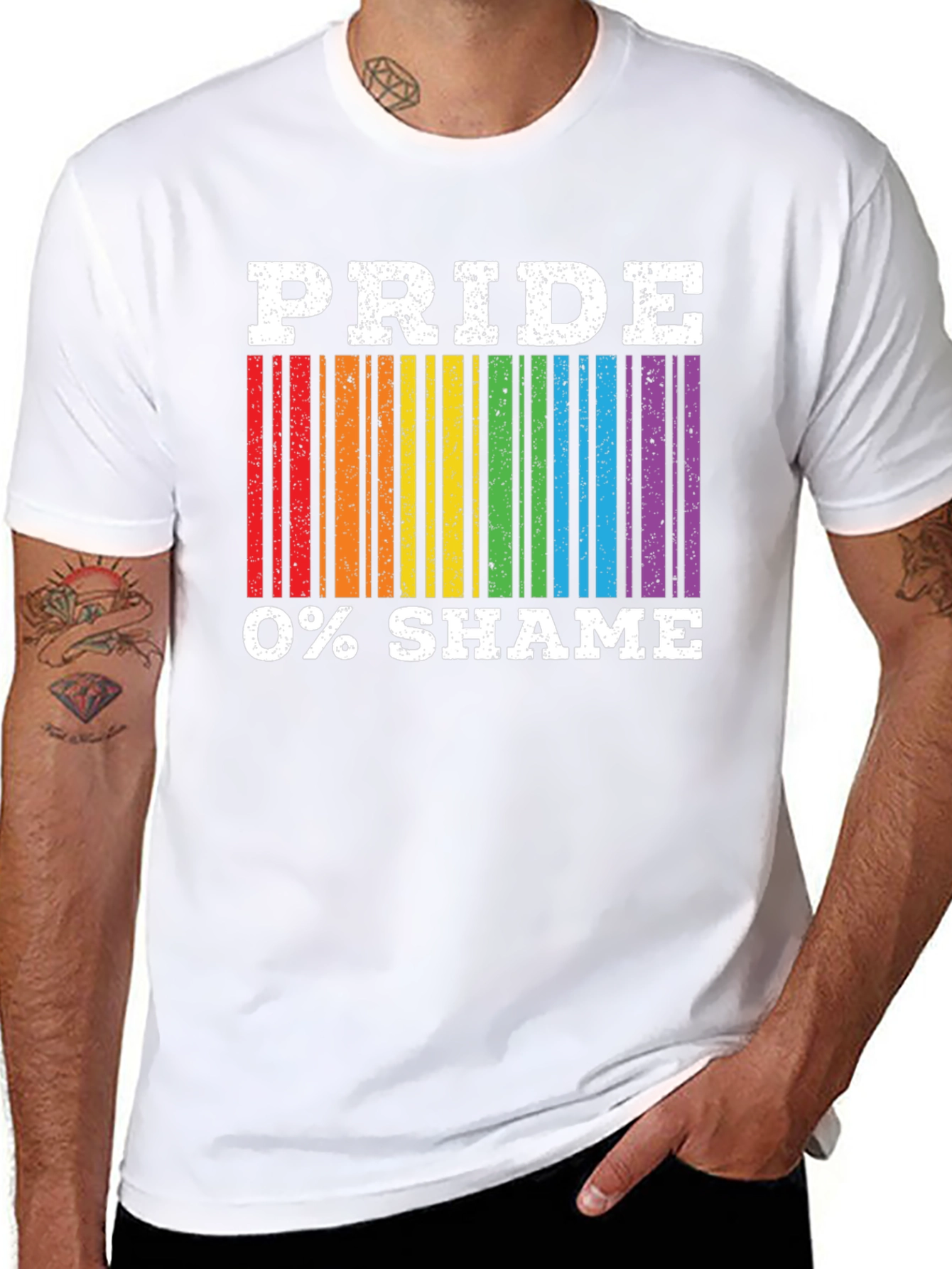 Pride 0% Shame T-Shirt LGBT Rainbow Barcode
