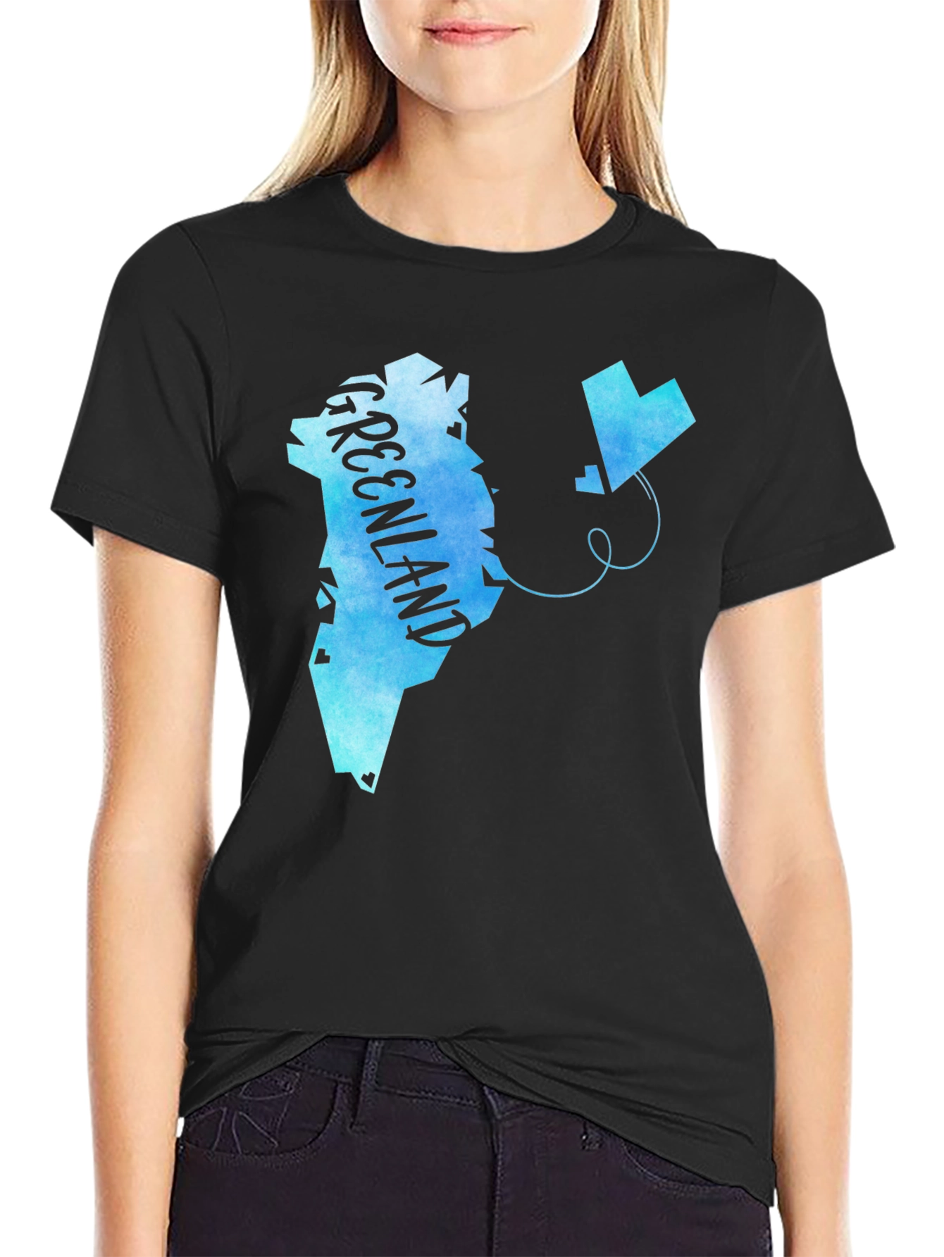 Greenland Map Kite Graphic Black T-Shirt
