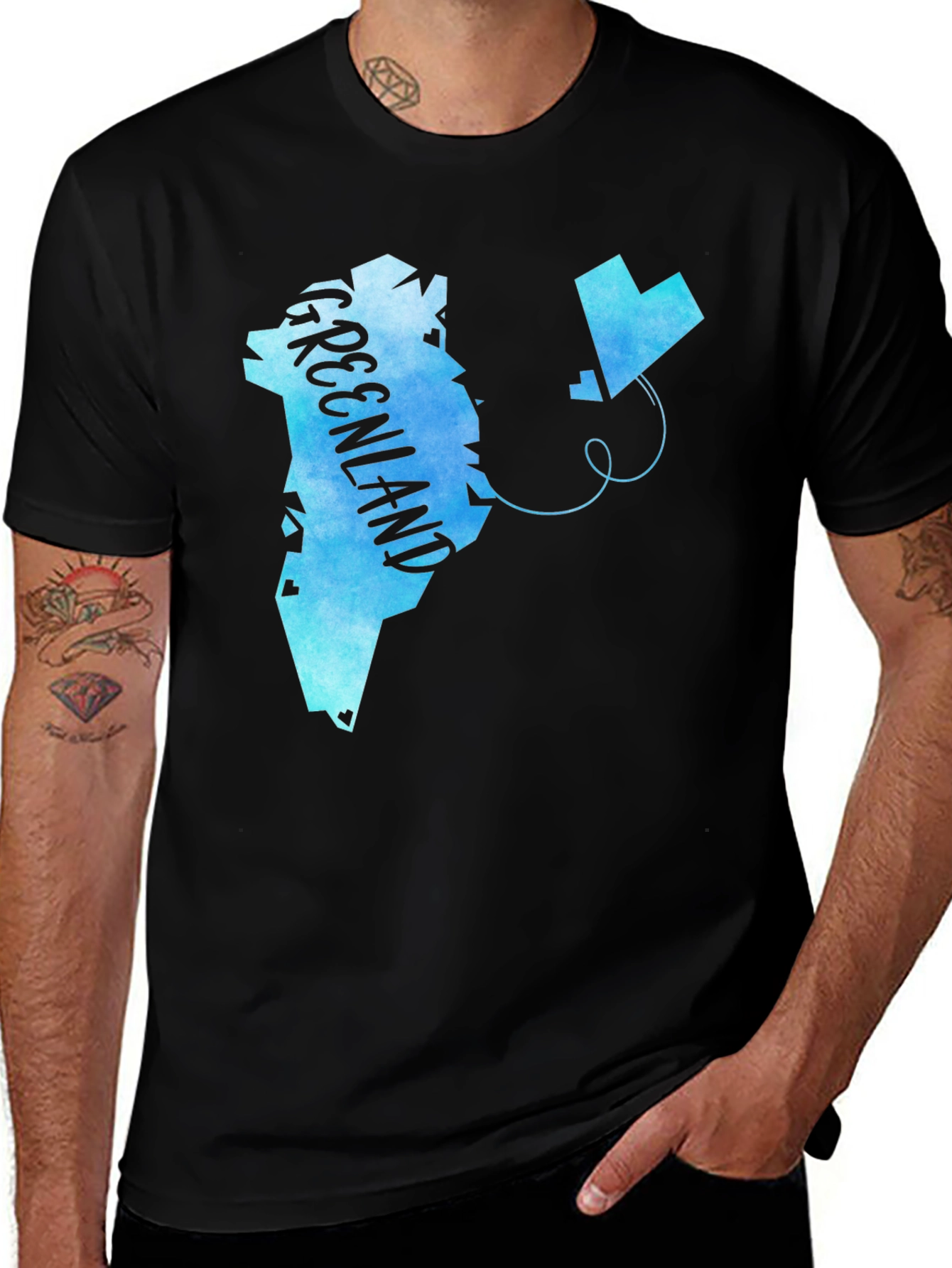 Greenland Map Kite Graphic Black T-Shirt
