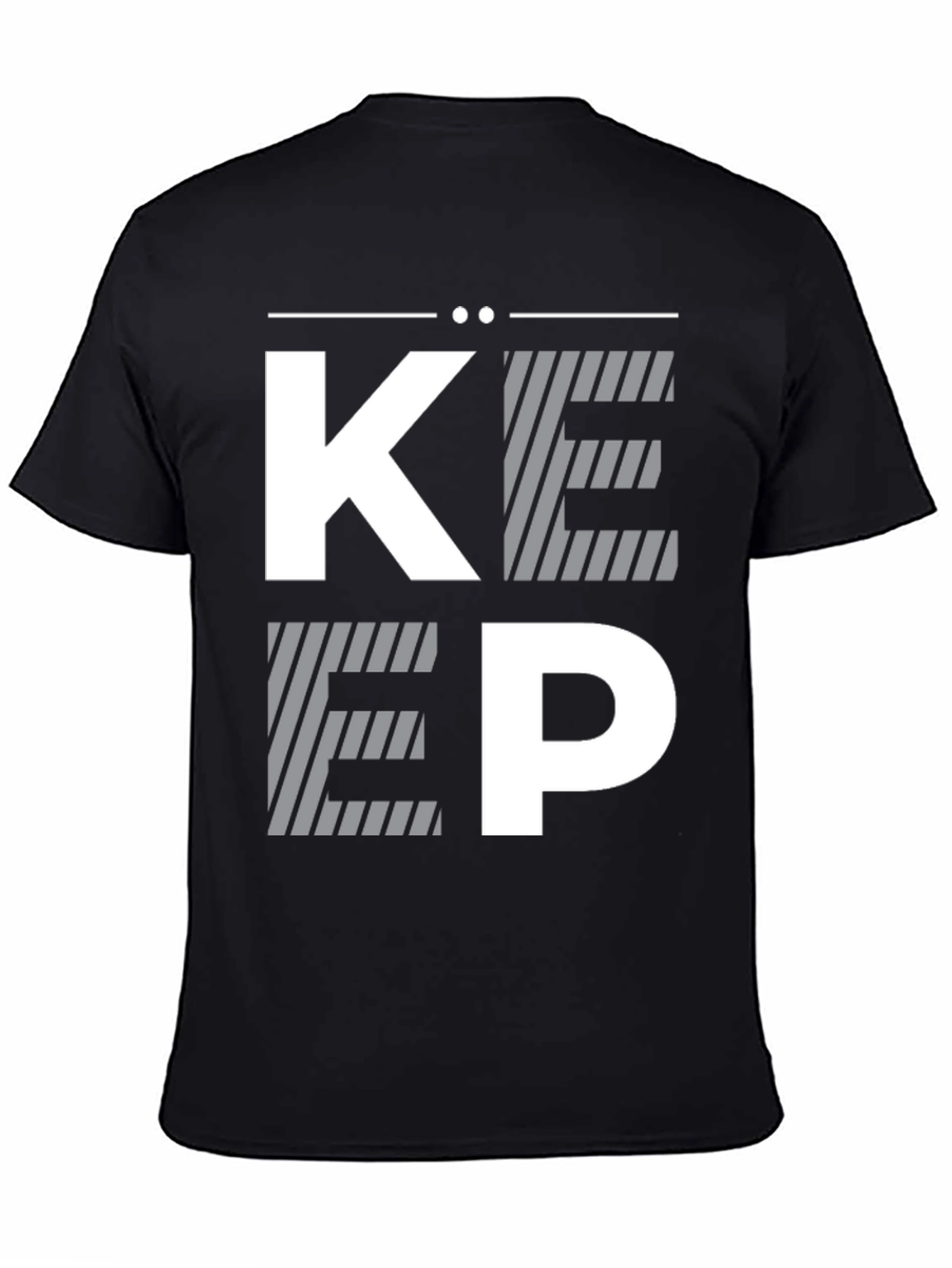 Modern Striped KEEP Graphic Print Black T-Shirt