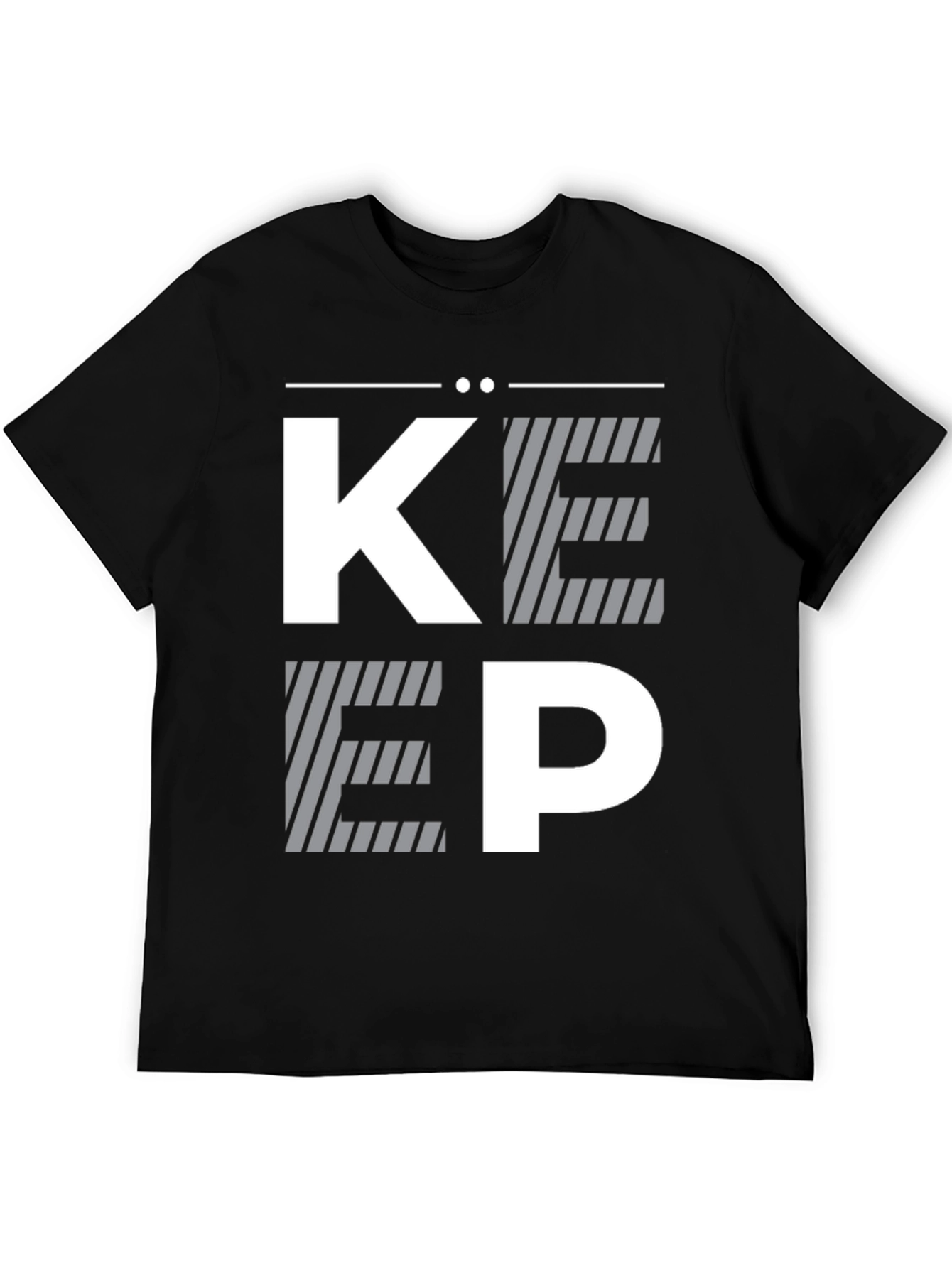 Modern Striped KEEP Graphic Print Black T-Shirt